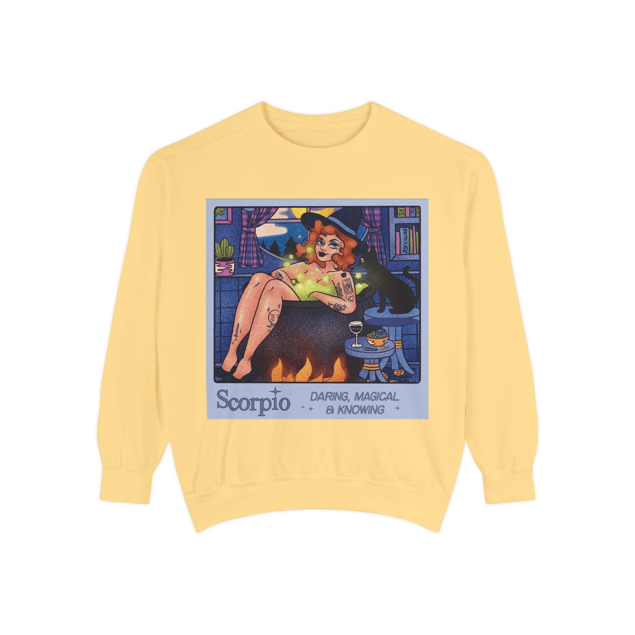 Halloween Sweater Scorpio Sweatshirt | Garment - Dyed Cozy Top, Astrology Gift, Zodiac Apparel, Witchy Fashion, Fall Wardrobe Essential - Metamorphosis Creations