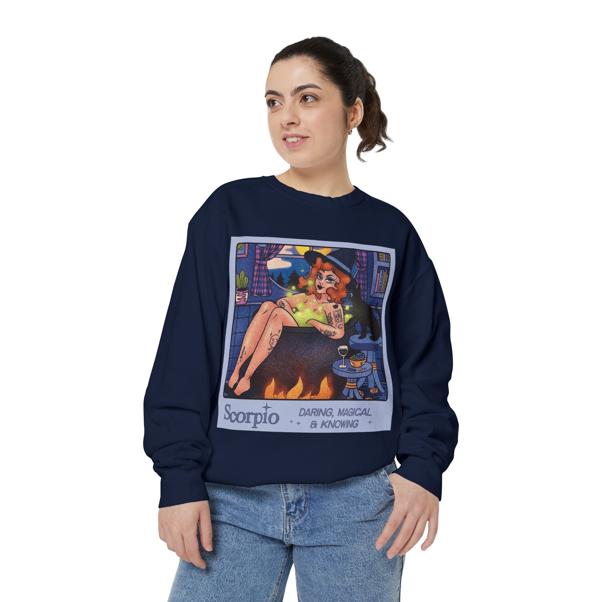Halloween Sweater Scorpio Sweatshirt | Garment - Dyed Cozy Top, Astrology Gift, Zodiac Apparel, Witchy Fashion, Fall Wardrobe Essential - Metamorphosis Creations