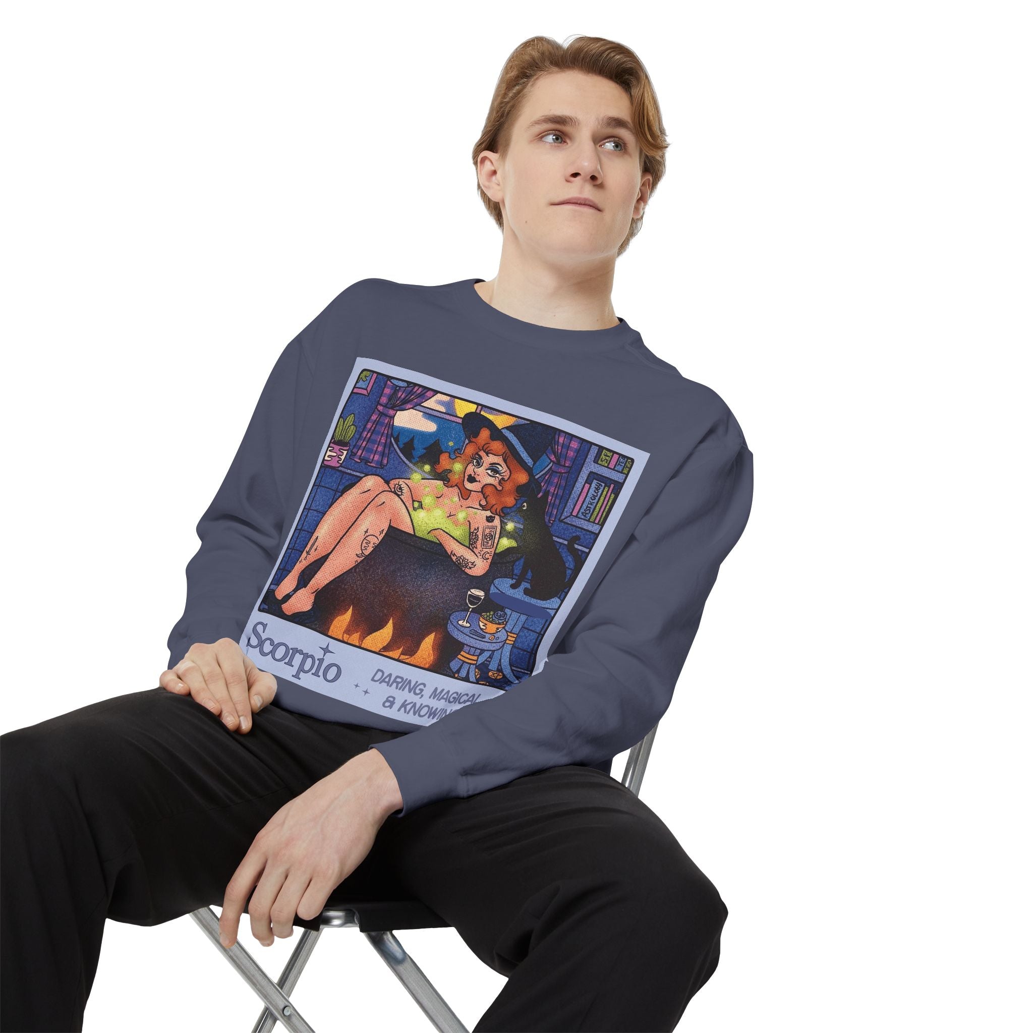 Halloween Sweater Scorpio Sweatshirt | Garment - Dyed Cozy Top, Astrology Gift, Zodiac Apparel, Witchy Fashion, Fall Wardrobe Essential - Metamorphosis Creations