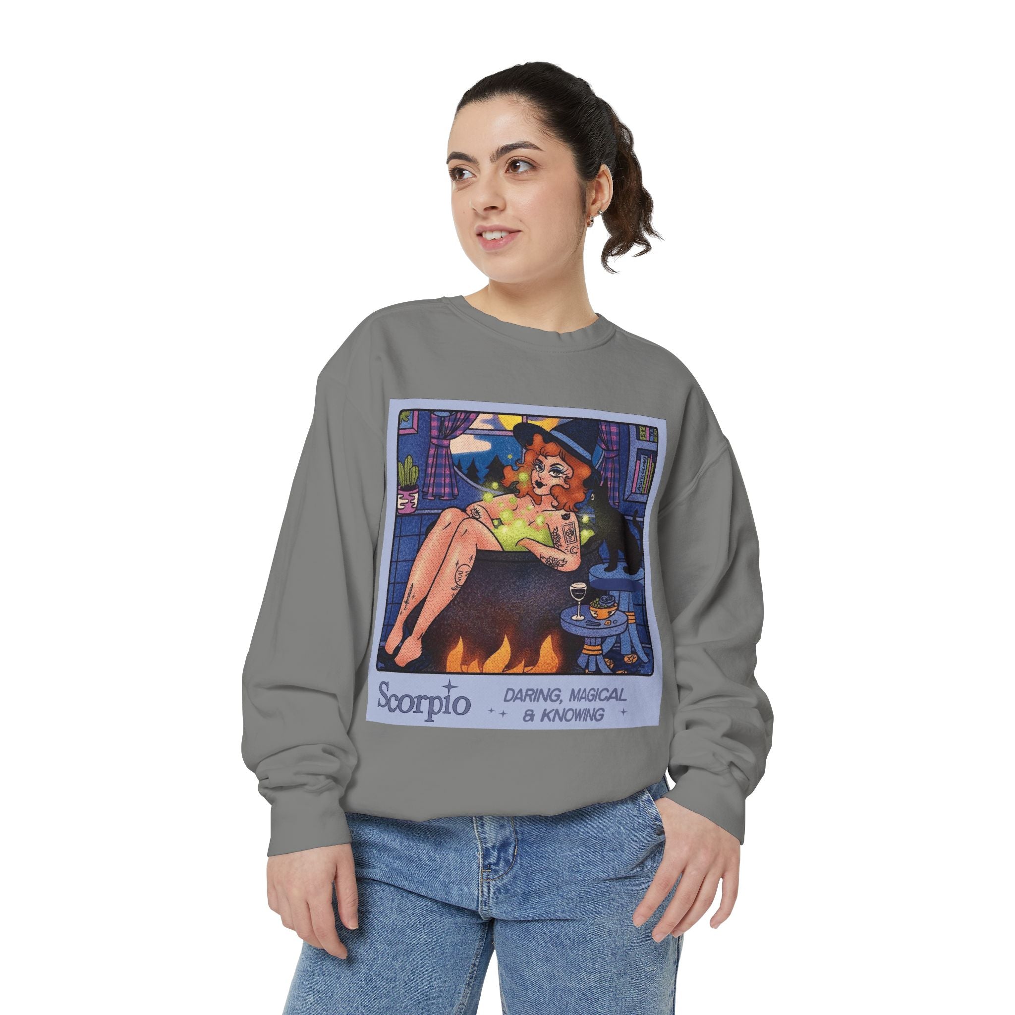 Halloween Sweater Scorpio Sweatshirt | Garment - Dyed Cozy Top, Astrology Gift, Zodiac Apparel, Witchy Fashion, Fall Wardrobe Essential - Metamorphosis Creations