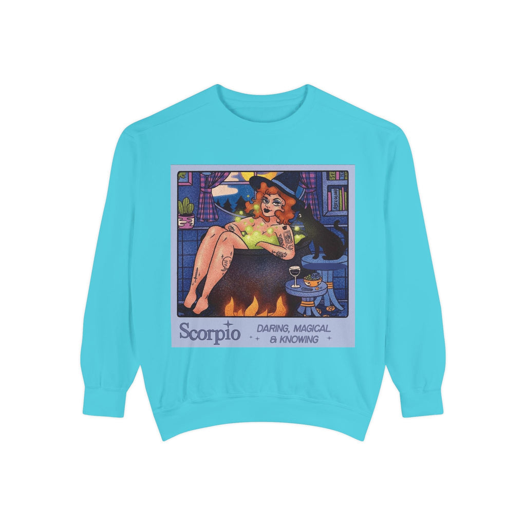 Halloween Sweater Scorpio Sweatshirt | Garment - Dyed Cozy Top, Astrology Gift, Zodiac Apparel, Witchy Fashion, Fall Wardrobe Essential - Metamorphosis Creations
