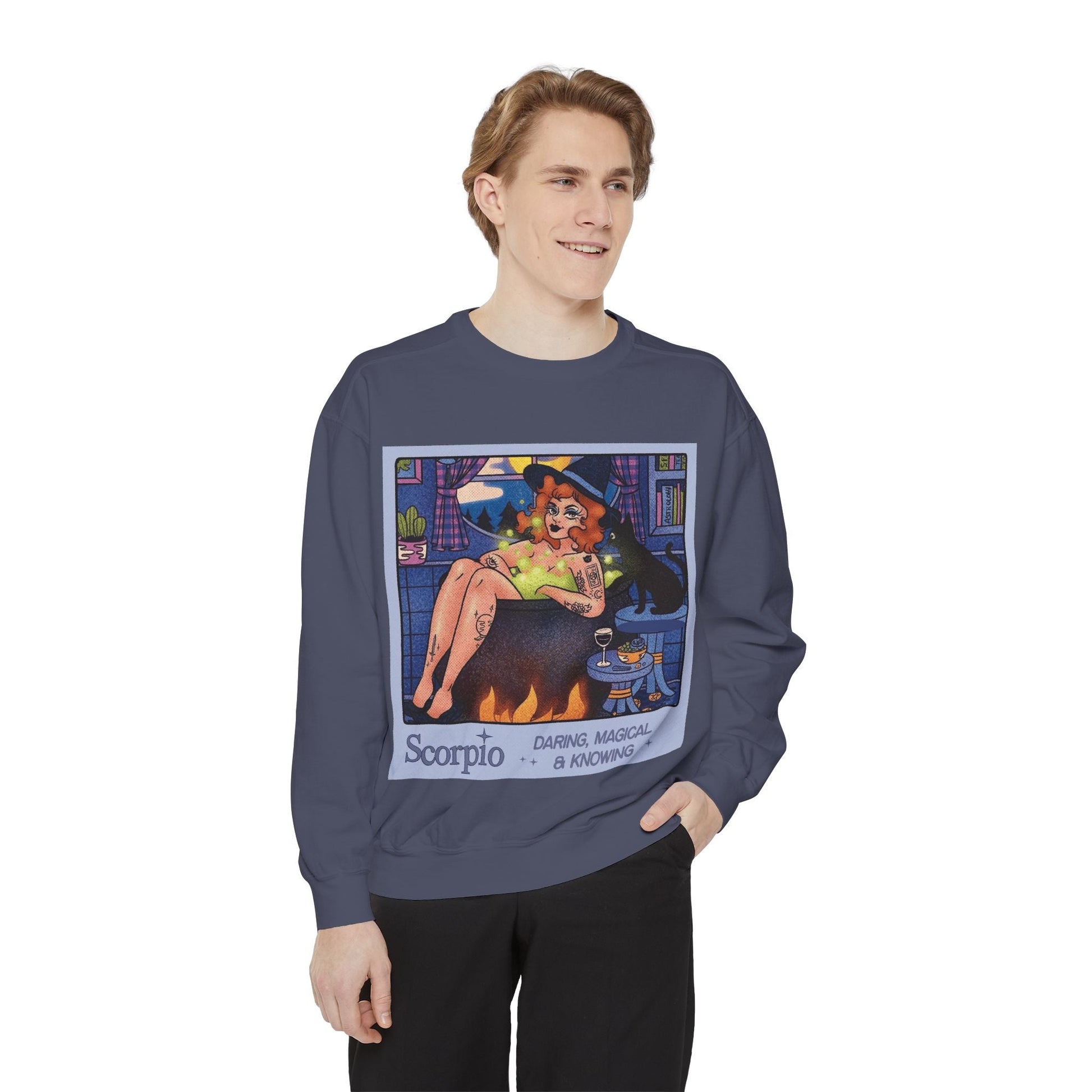 Halloween Sweater Scorpio Sweatshirt | Garment - Dyed Cozy Top, Astrology Gift, Zodiac Apparel, Witchy Fashion, Fall Wardrobe Essential - Metamorphosis Creations