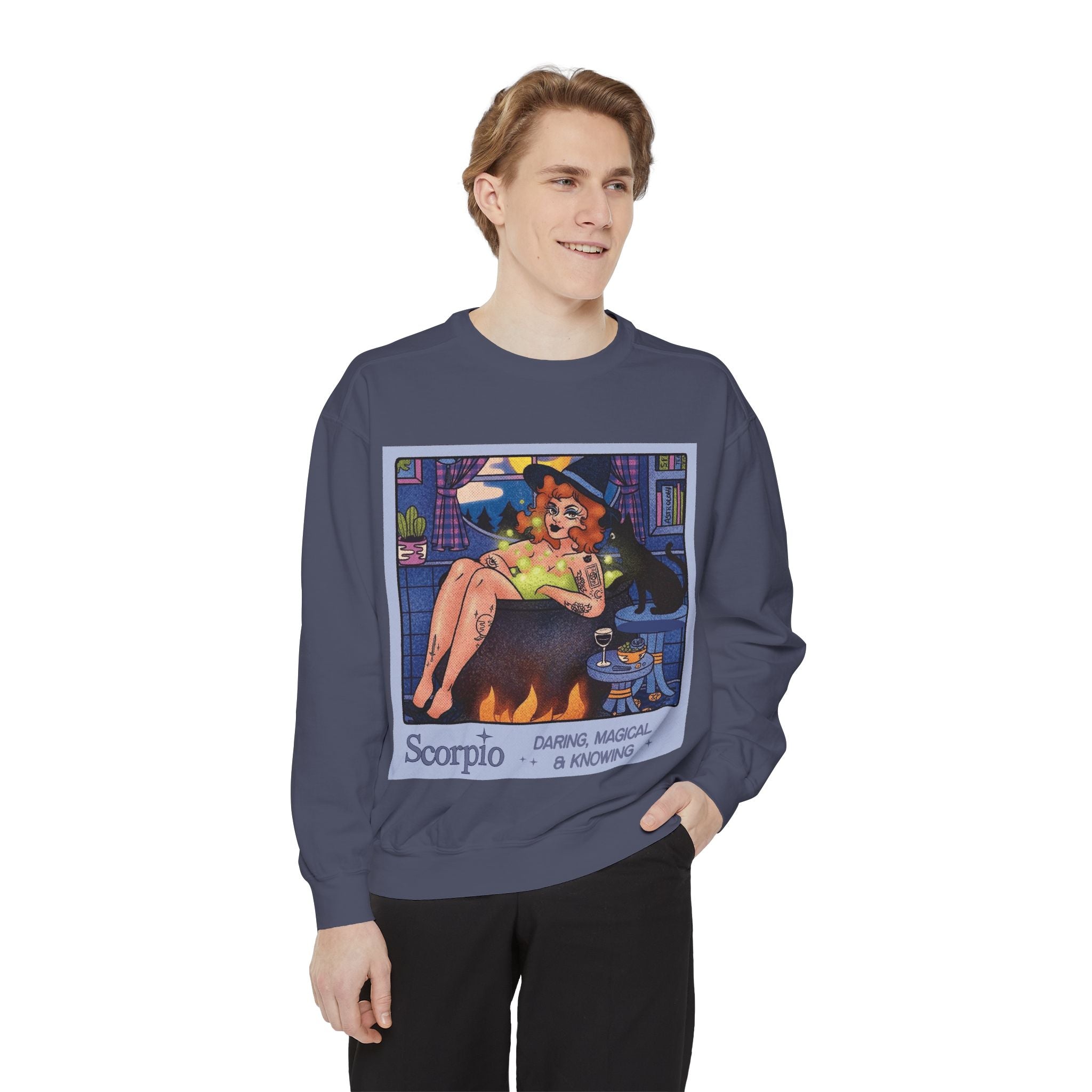 Halloween Sweater Scorpio Sweatshirt | Garment - Dyed Cozy Top, Astrology Gift, Zodiac Apparel, Witchy Fashion, Fall Wardrobe Essential - Metamorphosis Creations
