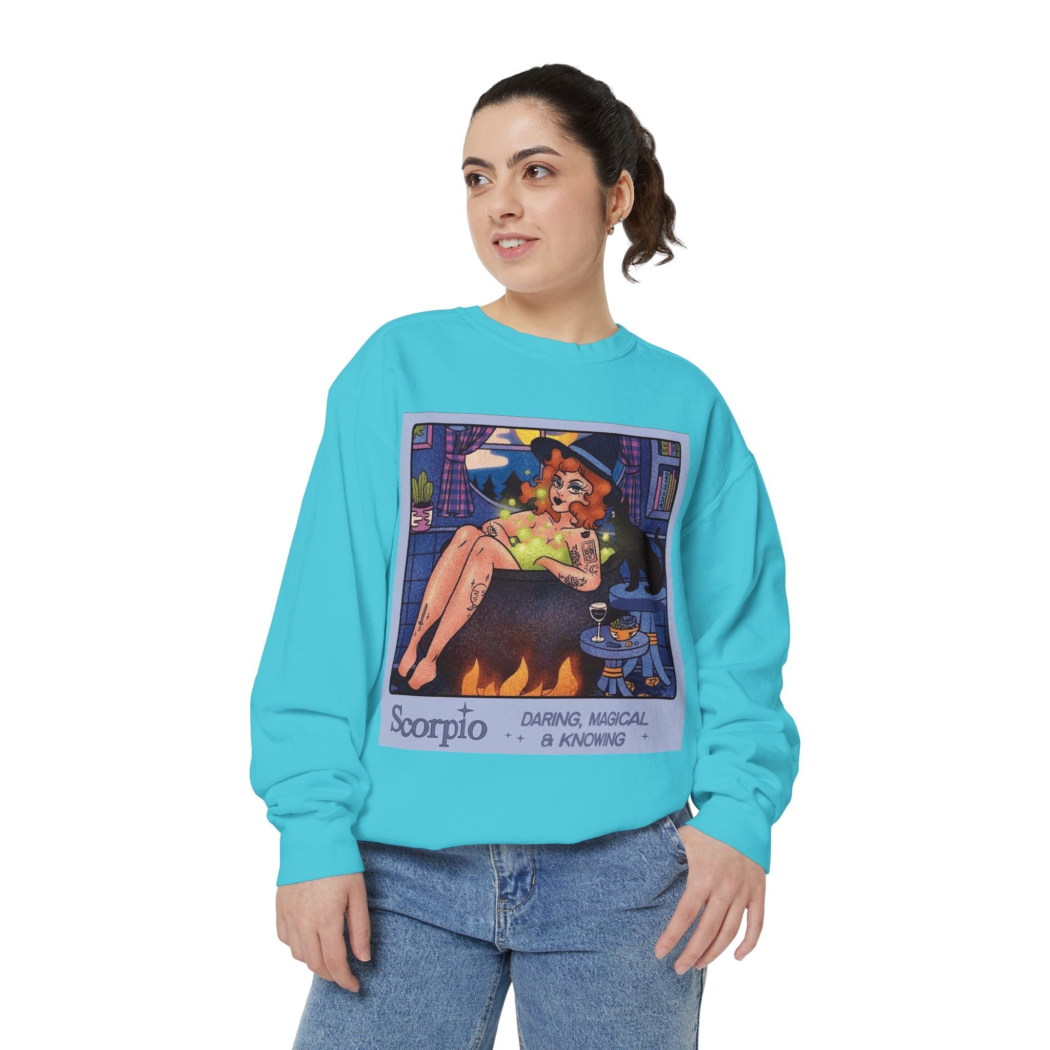 Halloween Sweater Scorpio Sweatshirt | Garment - Dyed Cozy Top, Astrology Gift, Zodiac Apparel, Witchy Fashion, Fall Wardrobe Essential - Metamorphosis Creations