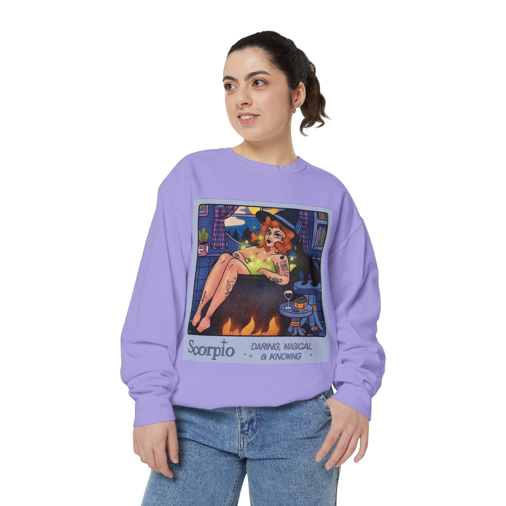 Halloween Sweater Scorpio Sweatshirt | Garment - Dyed Cozy Top, Astrology Gift, Zodiac Apparel, Witchy Fashion, Fall Wardrobe Essential - Metamorphosis Creations