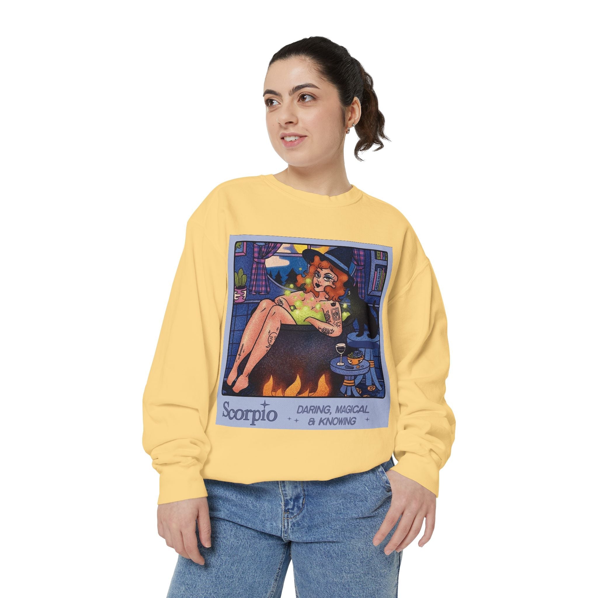 Halloween Sweater Scorpio Sweatshirt | Garment - Dyed Cozy Top, Astrology Gift, Zodiac Apparel, Witchy Fashion, Fall Wardrobe Essential - Metamorphosis Creations
