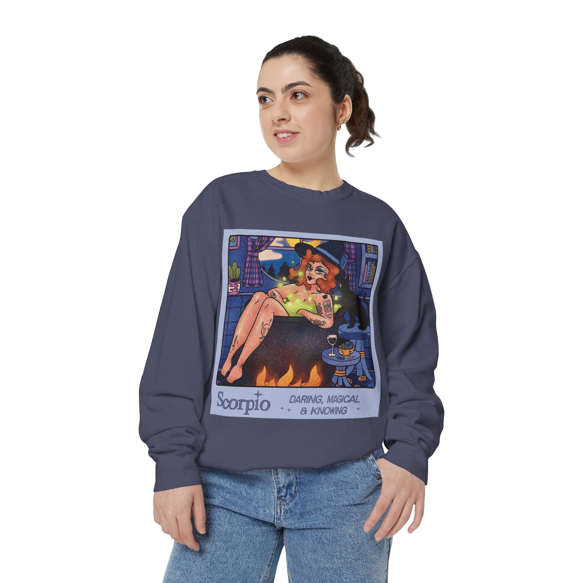 Halloween Sweater Scorpio Sweatshirt | Garment - Dyed Cozy Top, Astrology Gift, Zodiac Apparel, Witchy Fashion, Fall Wardrobe Essential - Metamorphosis Creations