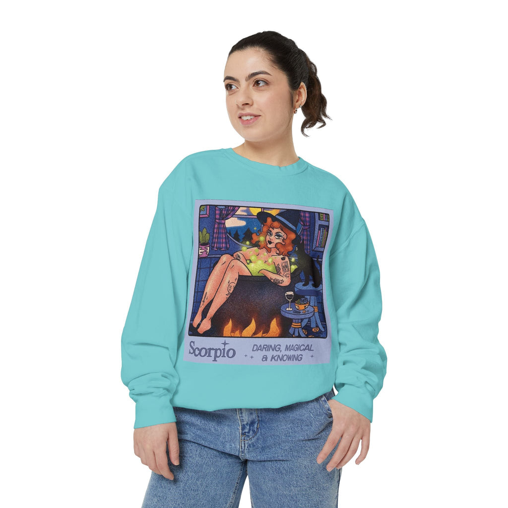 Halloween Sweater Scorpio Sweatshirt | Garment - Dyed Cozy Top, Astrology Gift, Zodiac Apparel, Witchy Fashion, Fall Wardrobe Essential - Metamorphosis Creations
