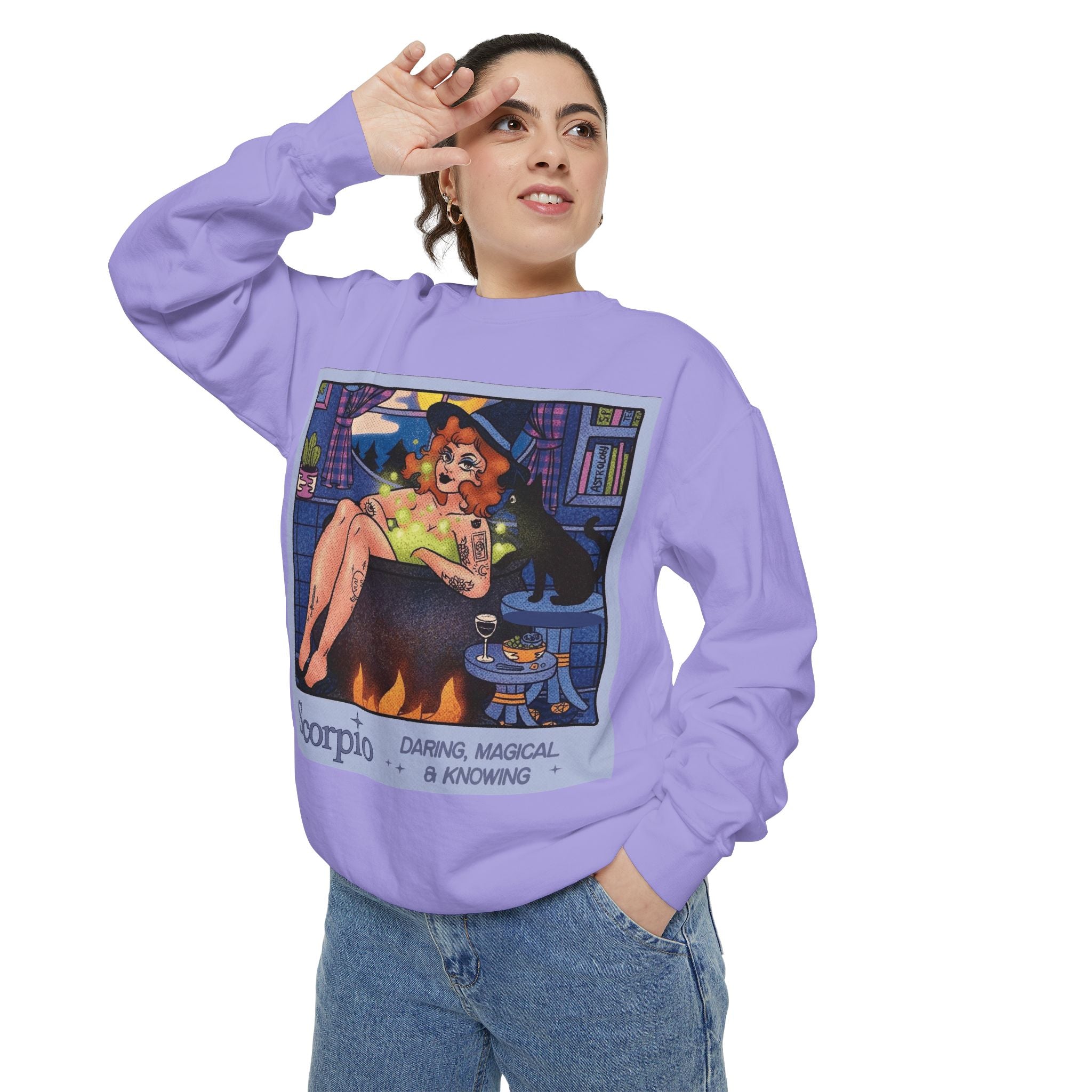 Halloween Sweater Scorpio Sweatshirt | Garment - Dyed Cozy Top, Astrology Gift, Zodiac Apparel, Witchy Fashion, Fall Wardrobe Essential - Metamorphosis Creations