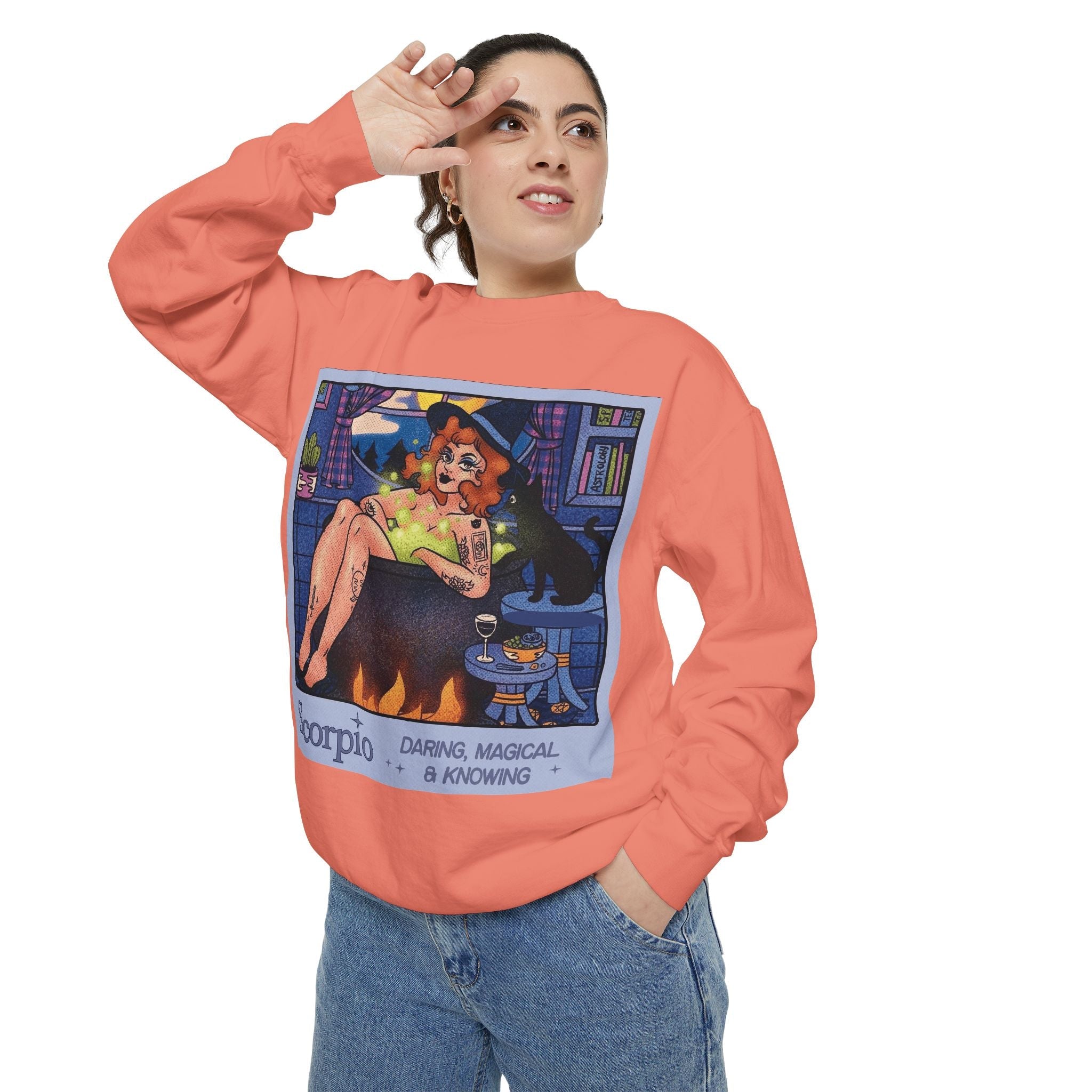 Halloween Sweater Scorpio Sweatshirt | Garment - Dyed Cozy Top, Astrology Gift, Zodiac Apparel, Witchy Fashion, Fall Wardrobe Essential - Metamorphosis Creations