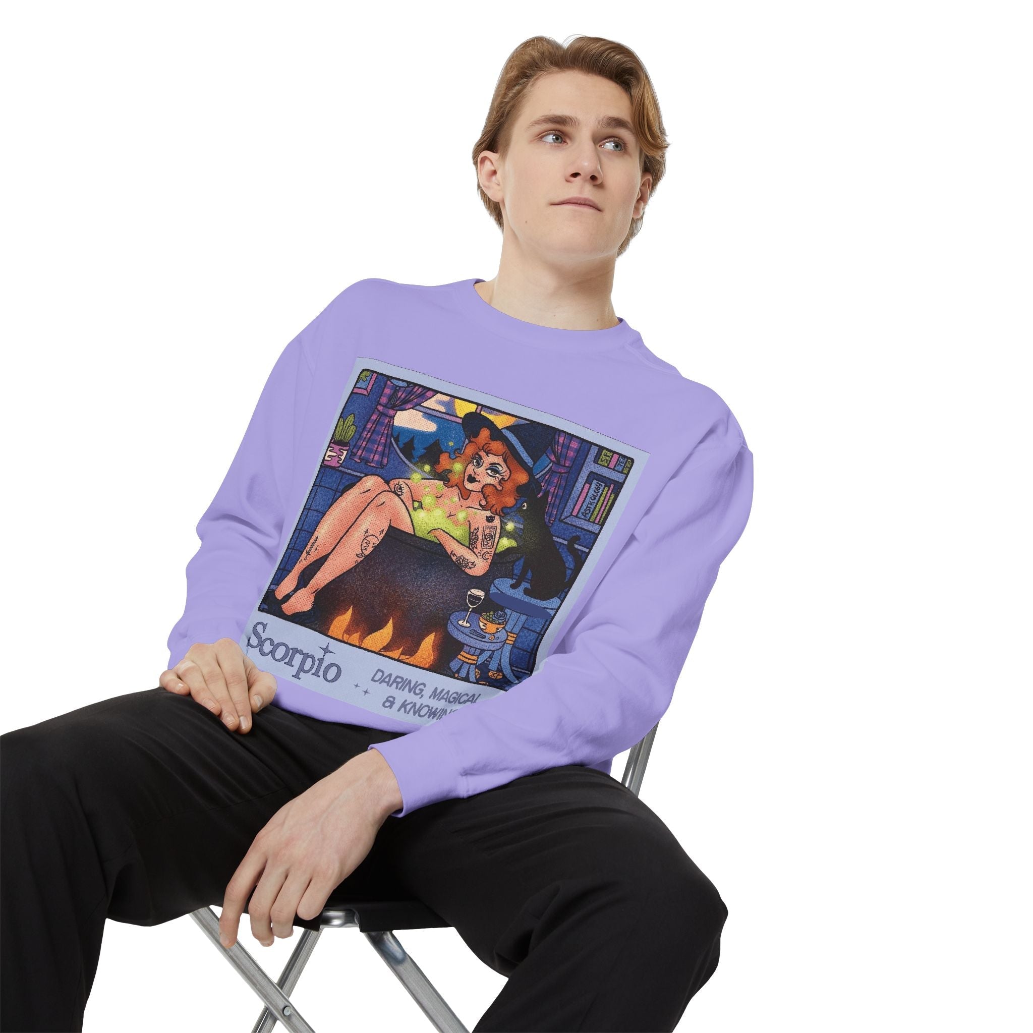 Halloween Sweater Scorpio Sweatshirt | Garment - Dyed Cozy Top, Astrology Gift, Zodiac Apparel, Witchy Fashion, Fall Wardrobe Essential - Metamorphosis Creations