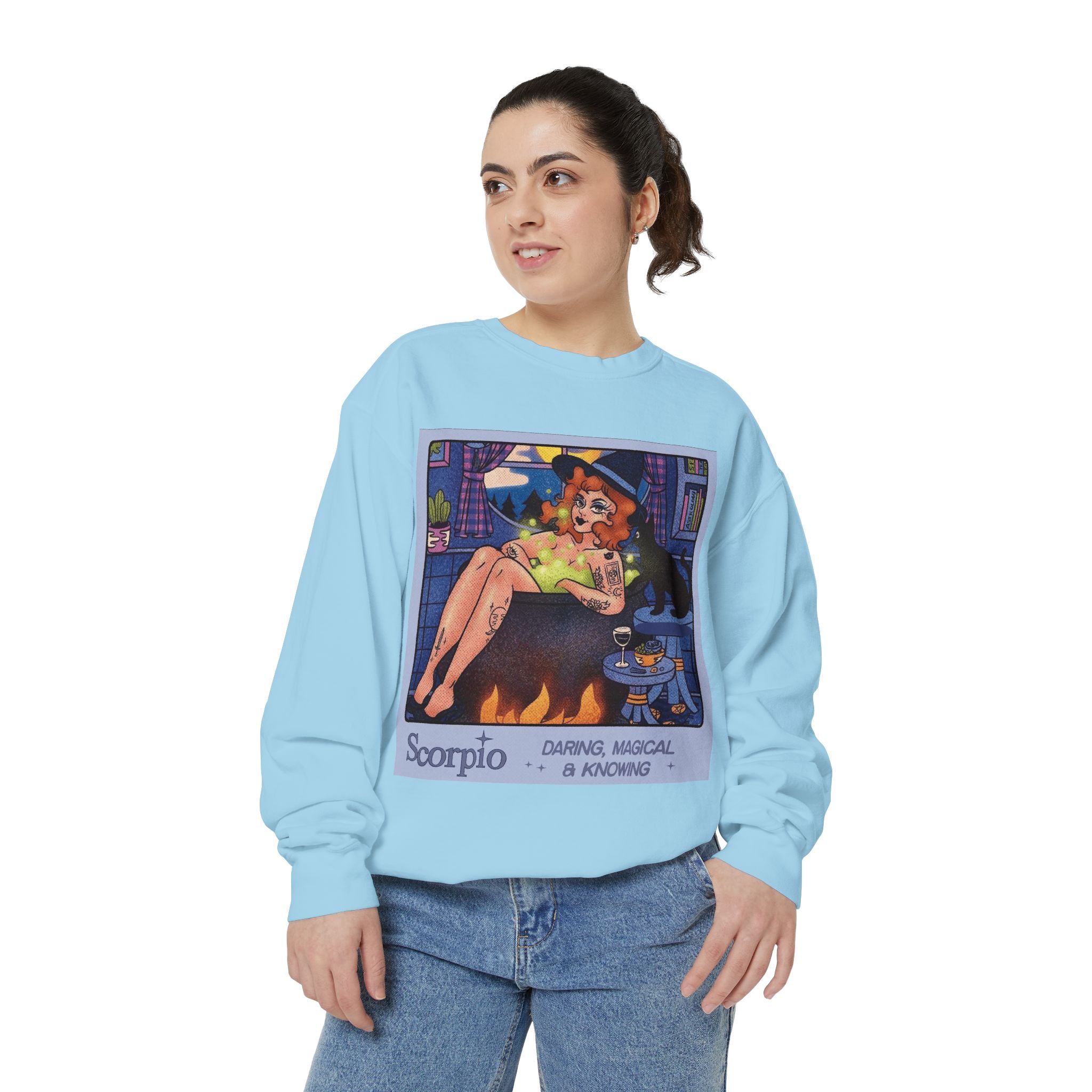 Halloween Sweater Scorpio Sweatshirt | Garment - Dyed Cozy Top, Astrology Gift, Zodiac Apparel, Witchy Fashion, Fall Wardrobe Essential - Metamorphosis Creations