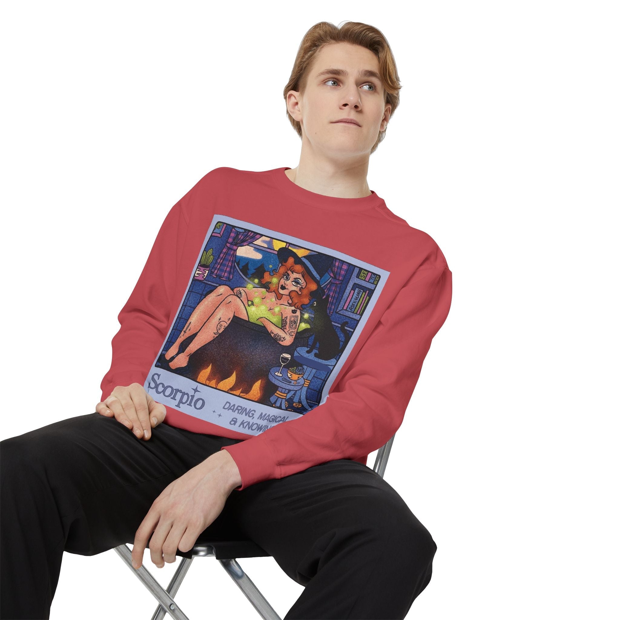 Halloween Sweater Scorpio Sweatshirt | Garment - Dyed Cozy Top, Astrology Gift, Zodiac Apparel, Witchy Fashion, Fall Wardrobe Essential - Metamorphosis Creations
