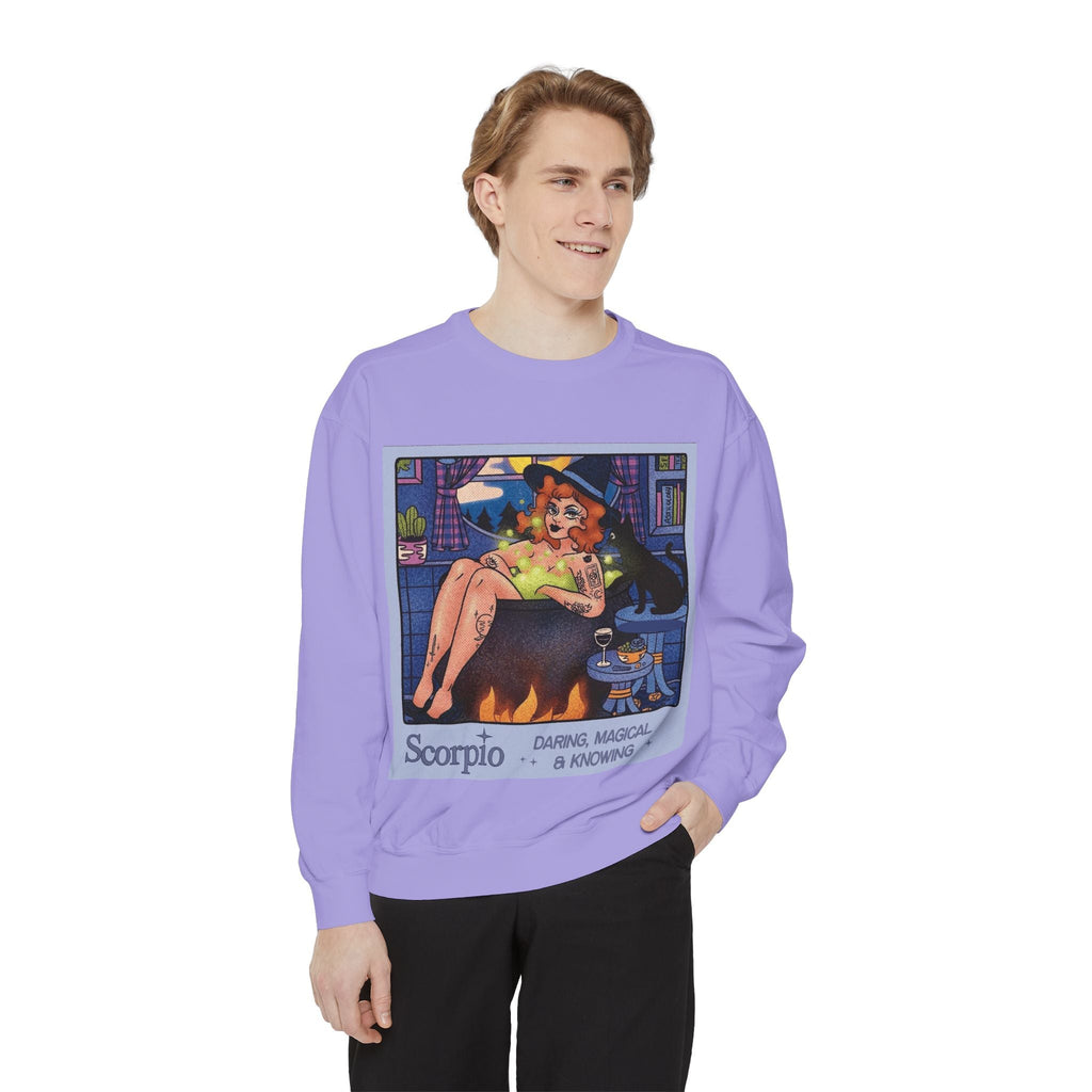 Halloween Sweater Scorpio Sweatshirt | Garment - Dyed Cozy Top, Astrology Gift, Zodiac Apparel, Witchy Fashion, Fall Wardrobe Essential - Metamorphosis Creations