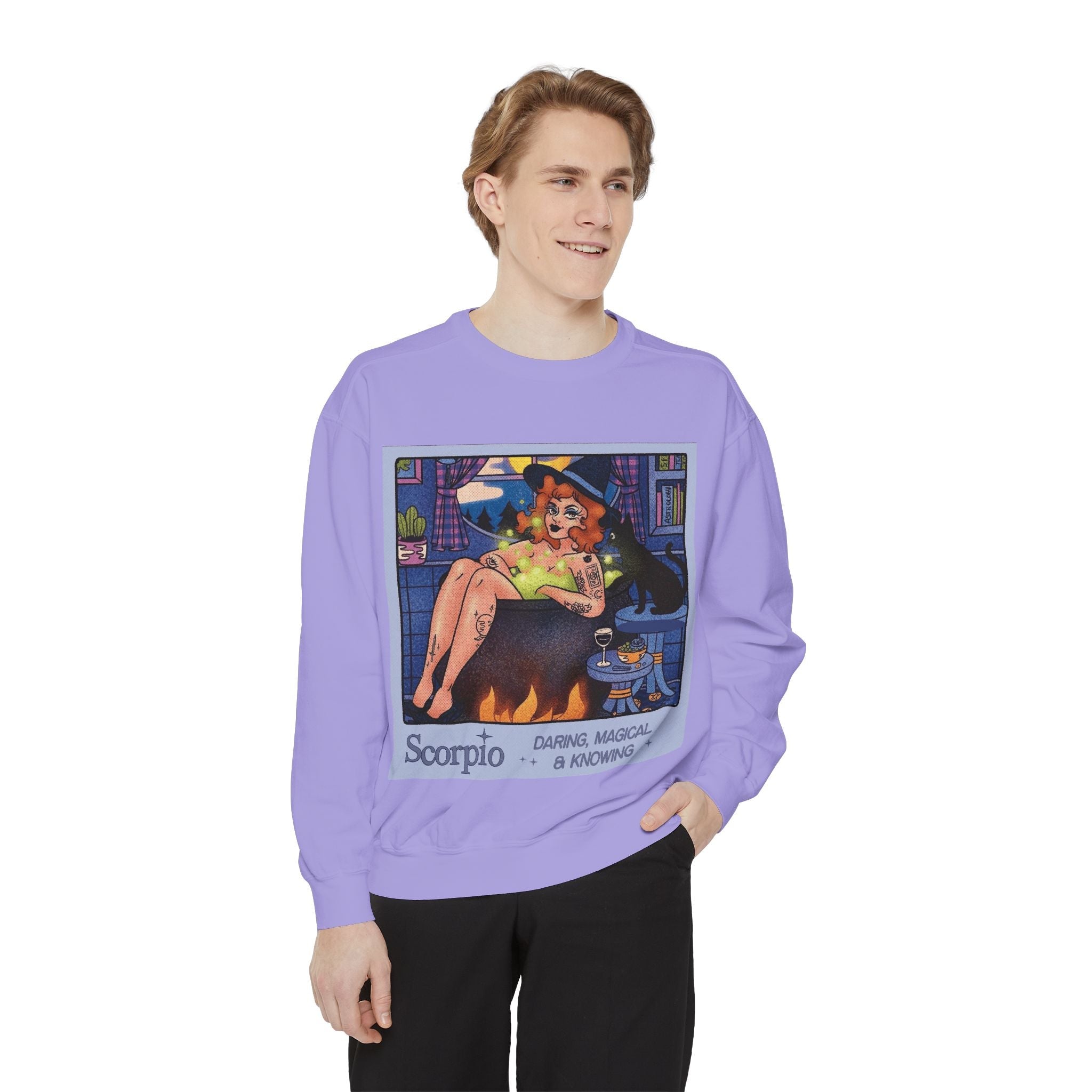 Halloween Sweater Scorpio Sweatshirt | Garment - Dyed Cozy Top, Astrology Gift, Zodiac Apparel, Witchy Fashion, Fall Wardrobe Essential - Metamorphosis Creations
