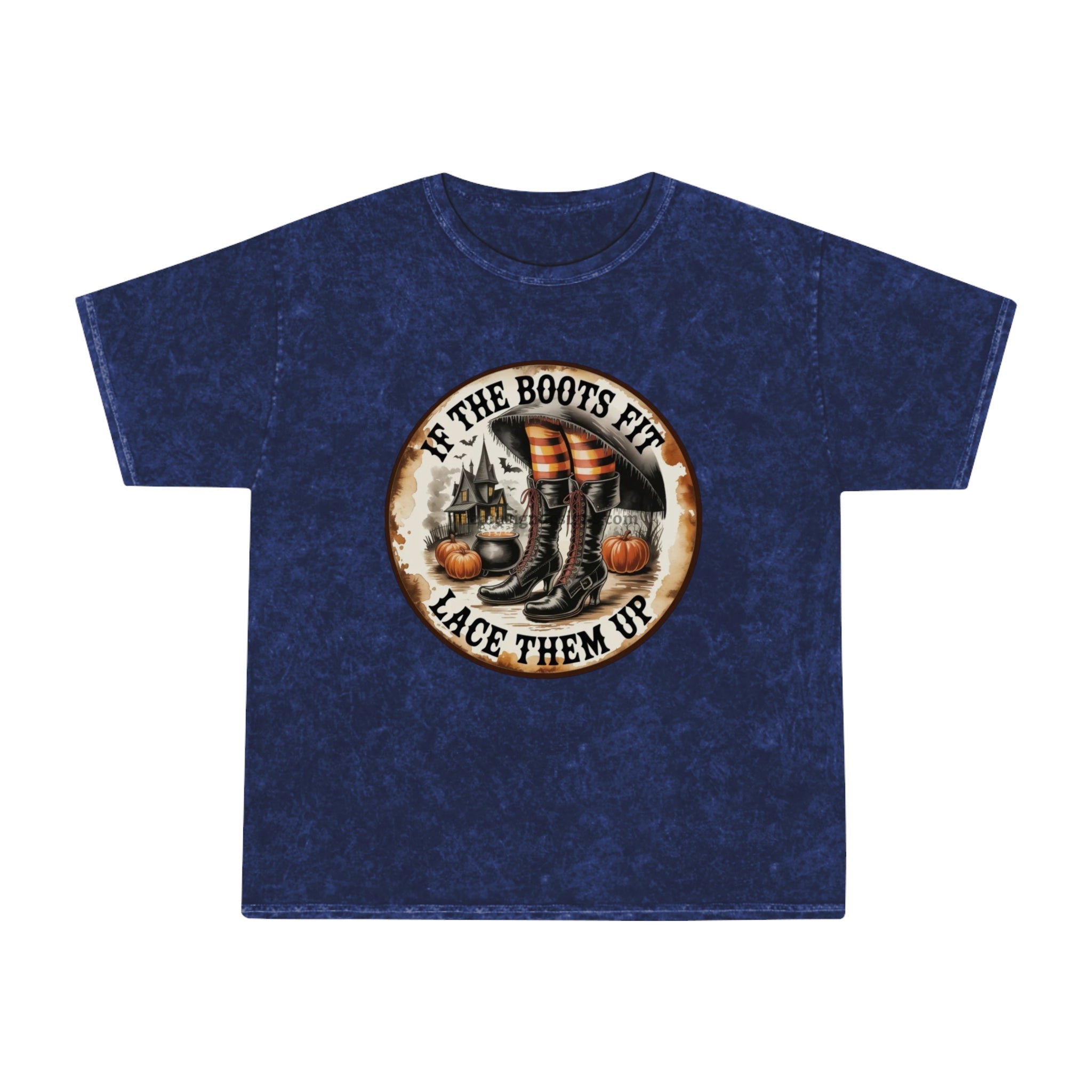 Halloween Vintage Unisex Mineral Wash T-Shirt, If the Boots Fit, Fall Tees, Witchy Attire, Harvest Celebrations, Spooky Season Apparel - Metamorphosis Creations
