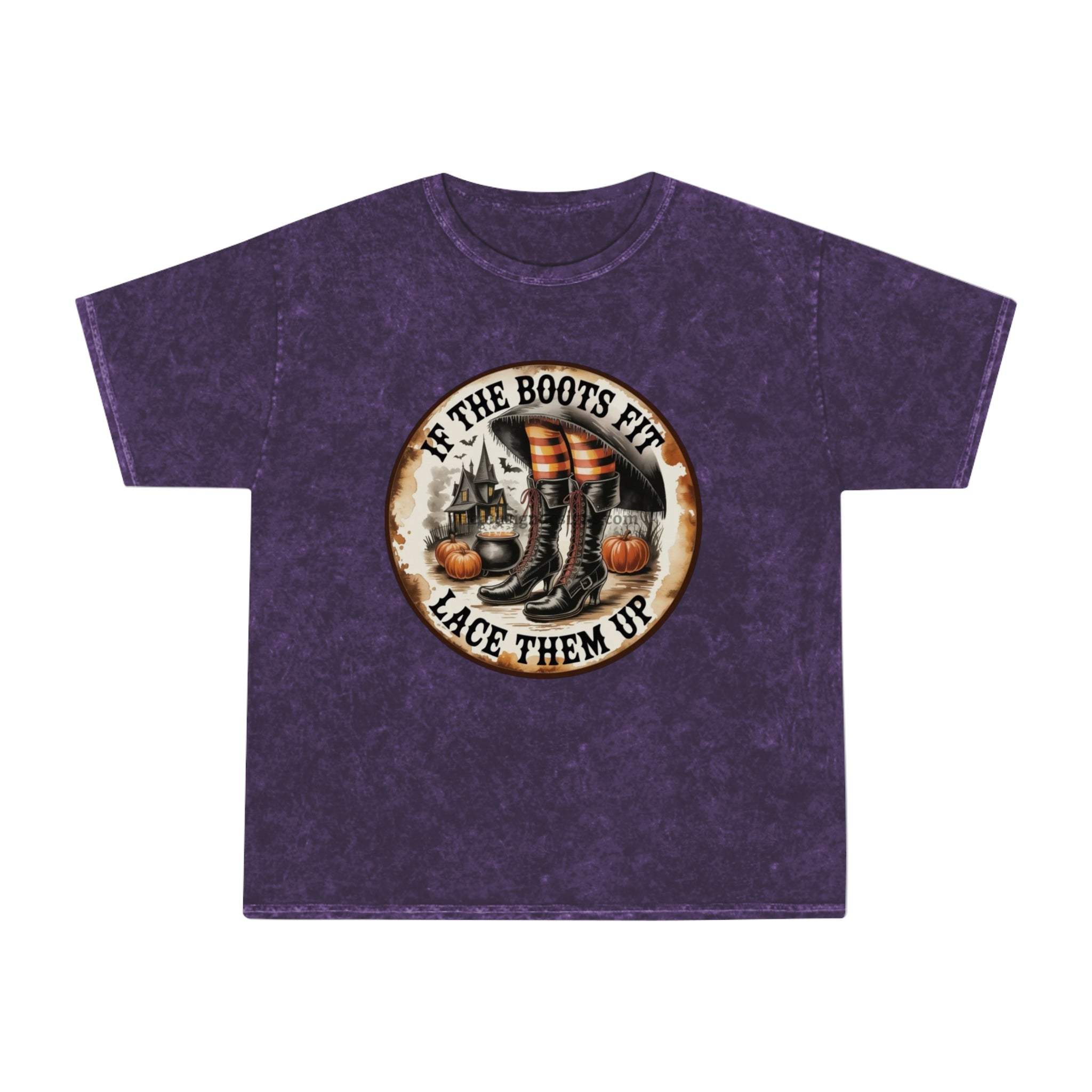 Halloween Vintage Unisex Mineral Wash T-Shirt, If the Boots Fit, Fall Tees, Witchy Attire, Harvest Celebrations, Spooky Season Apparel - Metamorphosis Creations