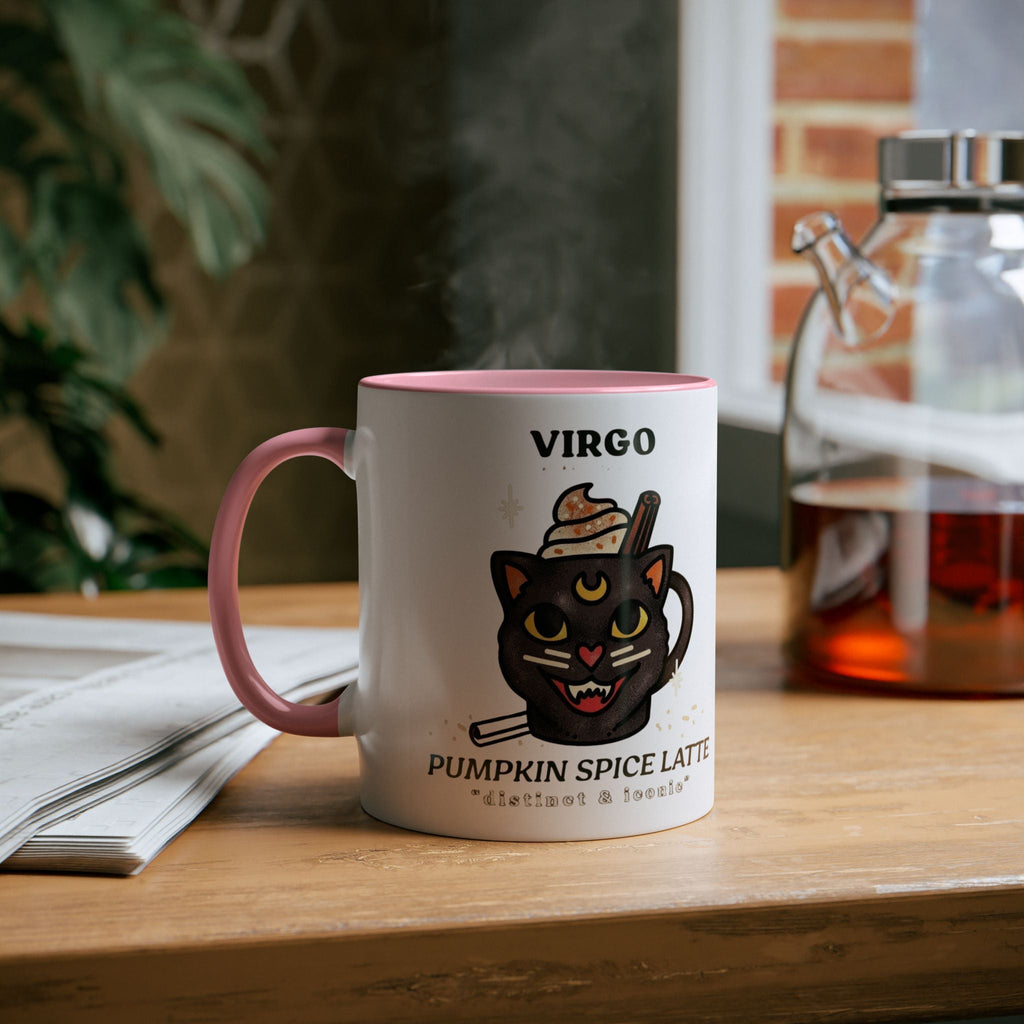 HalloweenMugs Virgo Pumpkin Spice Latte Mug | Two - Tone Coffee Mug | Personalized Gift, Astrology Mug, Zodiac Lover's Gift, Halloween Decor - Metamorphosis Creations