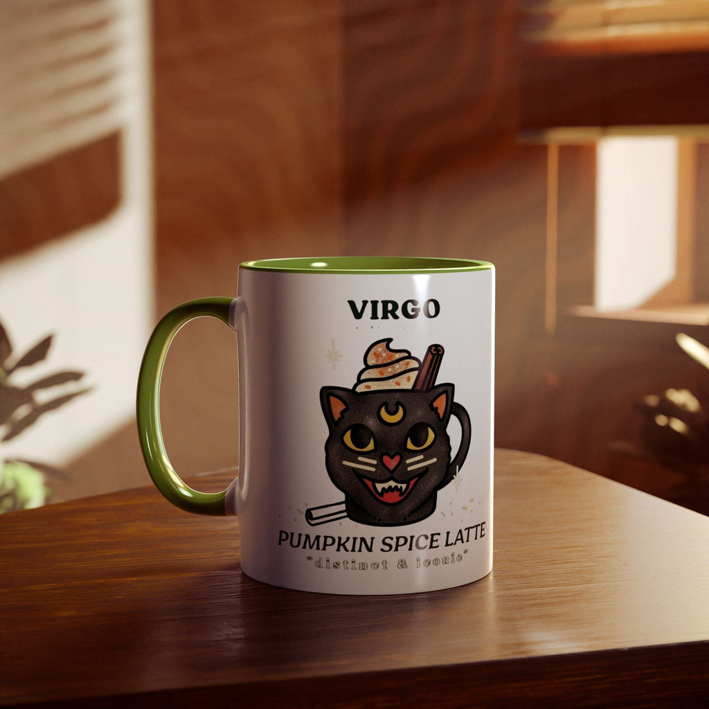 HalloweenMugs Virgo Pumpkin Spice Latte Mug | Two - Tone Coffee Mug | Personalized Gift, Astrology Mug, Zodiac Lover's Gift, Halloween Decor - Metamorphosis Creations