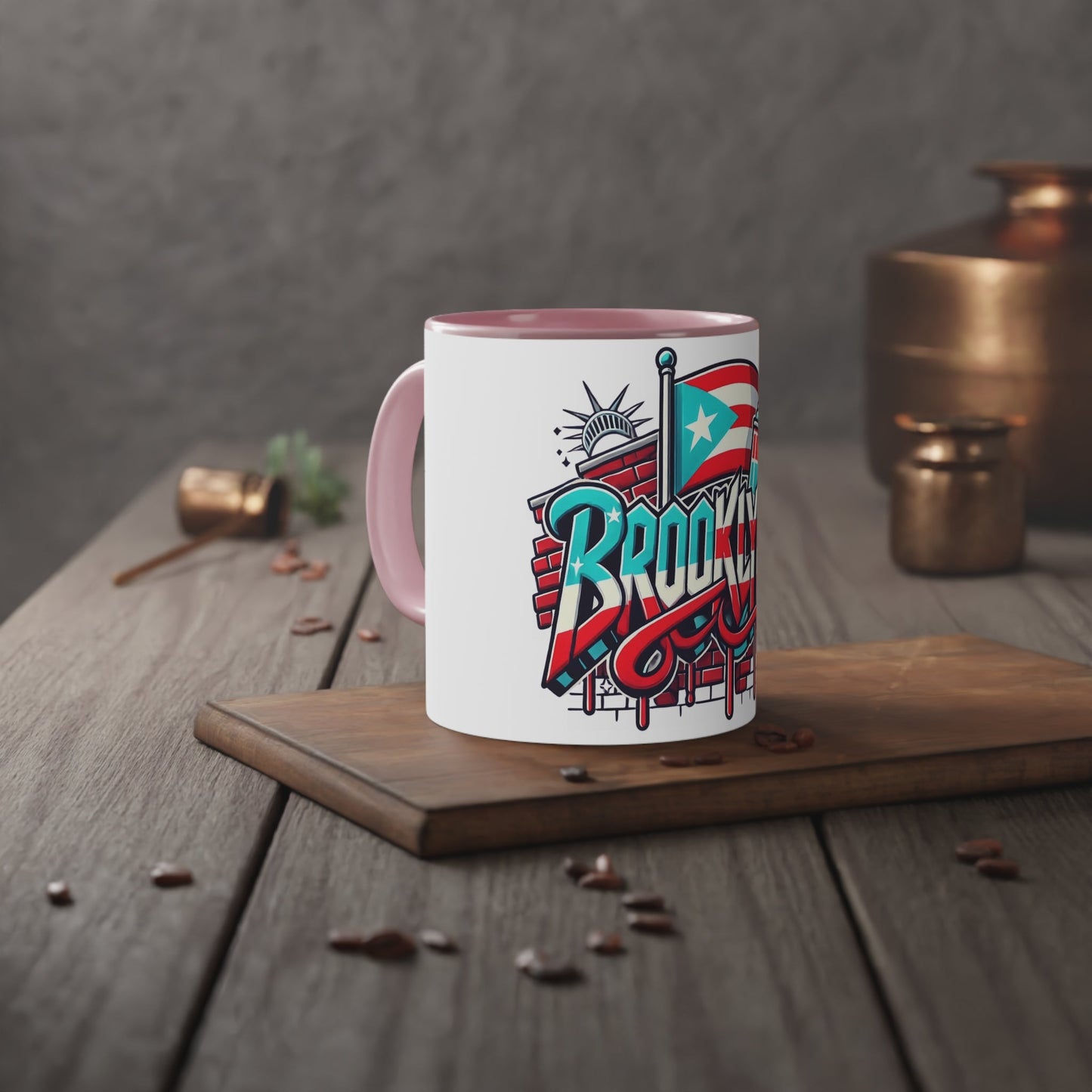 Herencia de Puerto Rico Brooklyn Street Art Mug, Perfect for Coffee Lovers, Urban Decor, Gift for New Yorkers, Retro Art Collectible - Metamorphosis Creations
