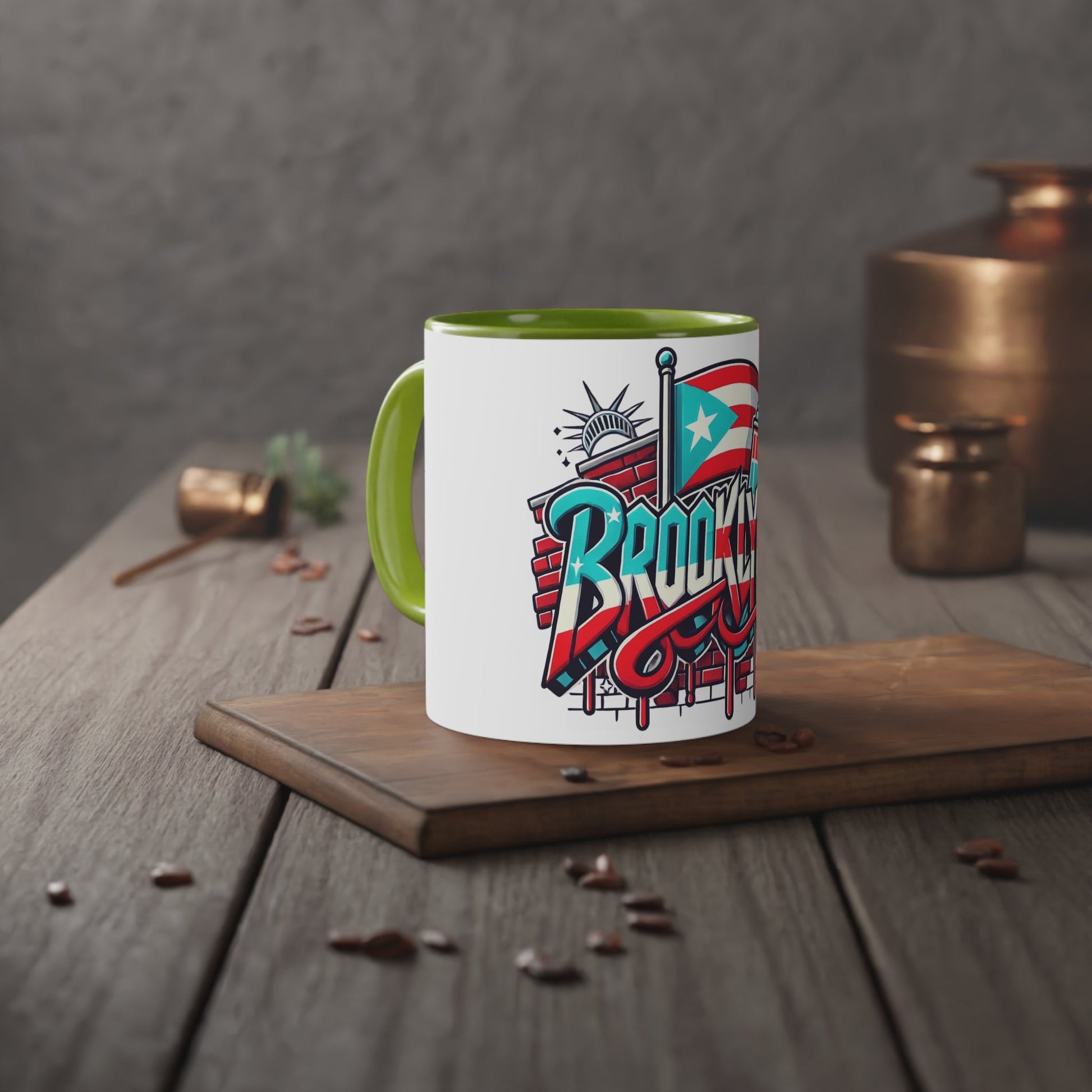 Herencia de Puerto Rico Brooklyn Street Art Mug, Perfect for Coffee Lovers, Urban Decor, Gift for New Yorkers, Retro Art Collectible - Metamorphosis Creations