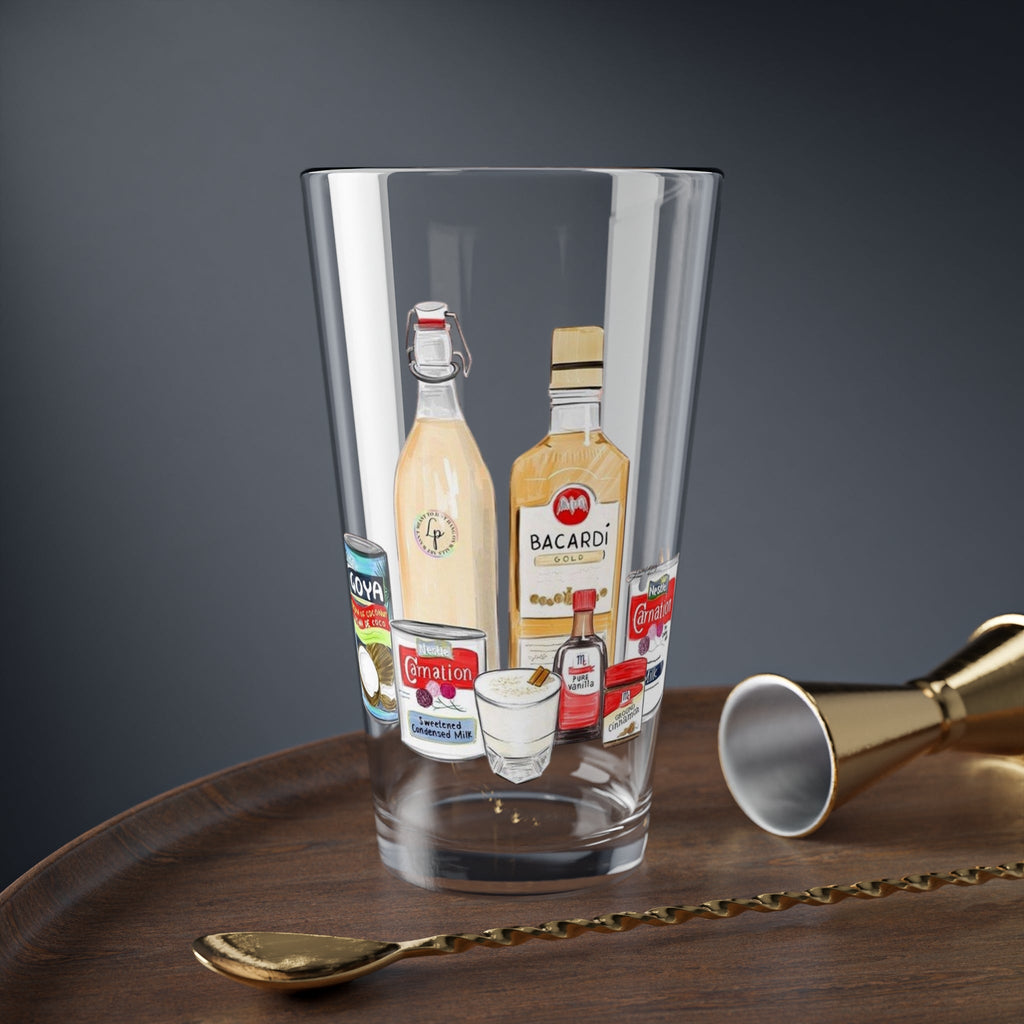 Herencia de Puerto Rico” Cocktail Mixing Glass, 16oz Drinkware for Bartenders, Fun Party Gift, Home Bar Essentials, Unique Kitchen Decor - Metamorphosis Creations