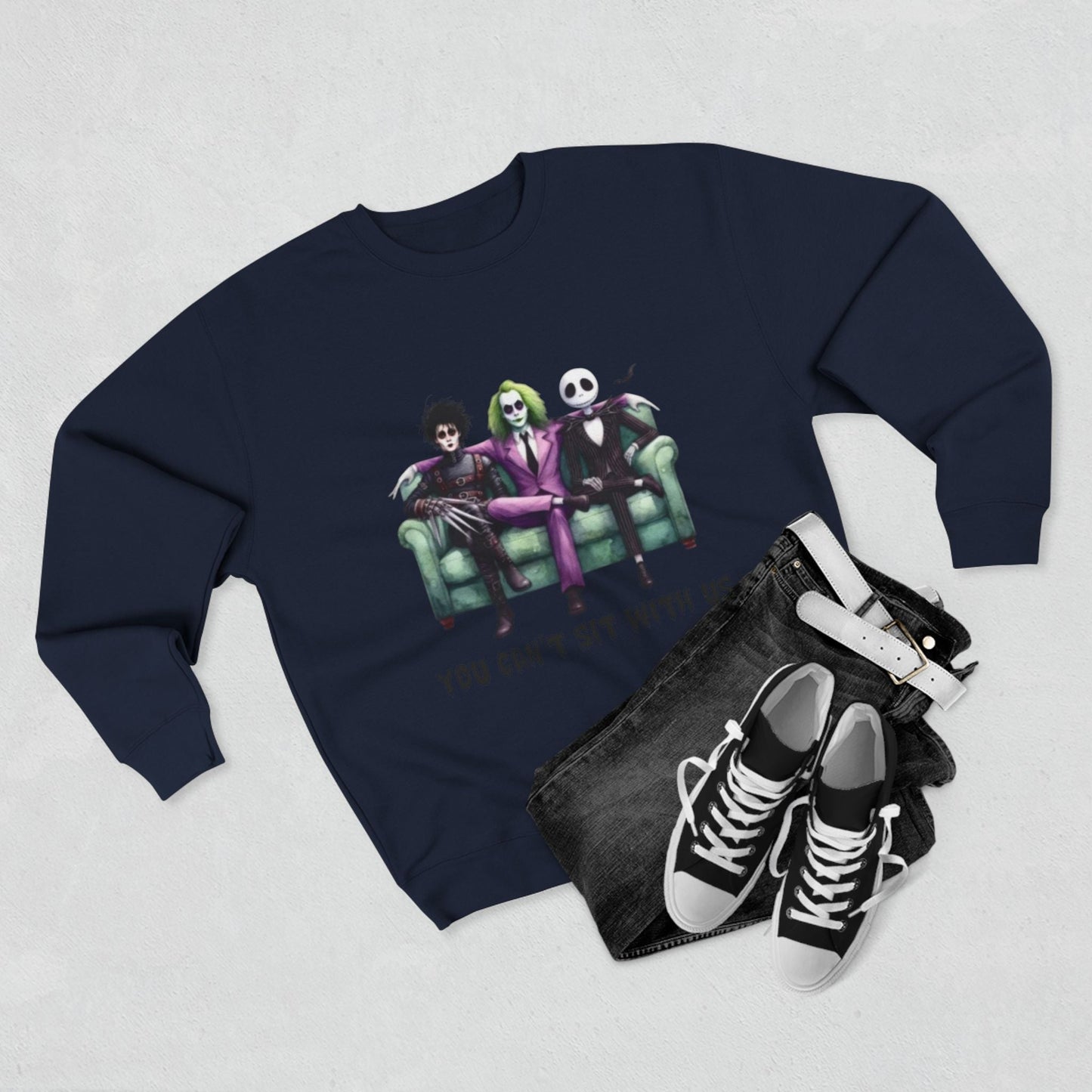 Horror Lover Sweetshirt Unisex Crewneck Sweatshirt - 'You Can't Sit With Us' Halloween Vibe, Cozy Gift for Fans, Fun Casual Wear, Perfect for Fall, Spooky [...] - Metamorphosis Creations