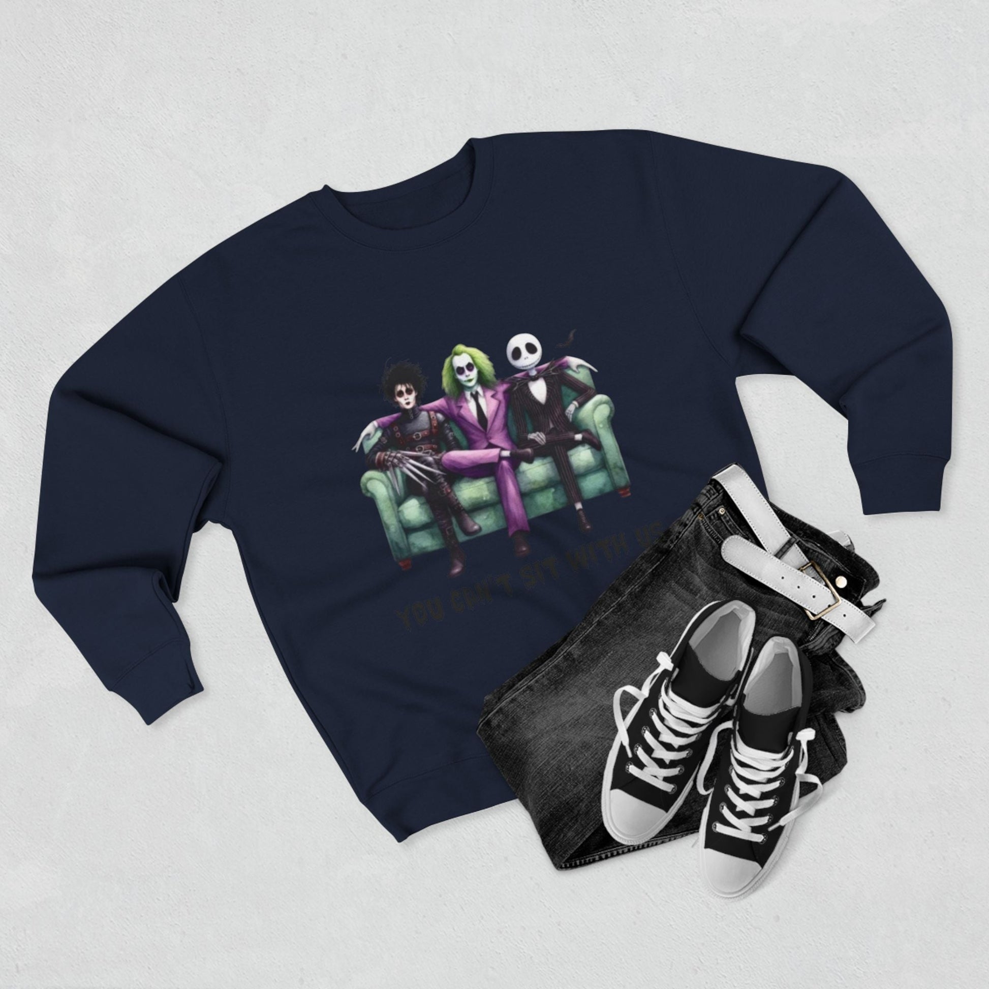 Horror Lover Sweetshirt Unisex Crewneck Sweatshirt - 'You Can't Sit With Us' Halloween Vibe, Cozy Gift for Fans, Fun Casual Wear, Perfect for Fall, Spooky [...] - Metamorphosis Creations