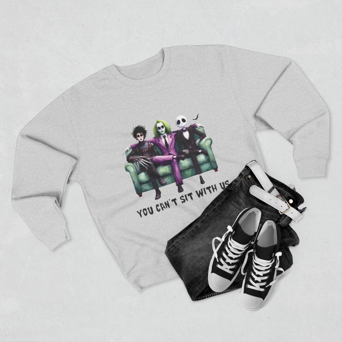 Horror Lover Sweetshirt Unisex Crewneck Sweatshirt - 'You Can't Sit With Us' Halloween Vibe, Cozy Gift for Fans, Fun Casual Wear, Perfect for Fall, Spooky [...] - Metamorphosis Creations
