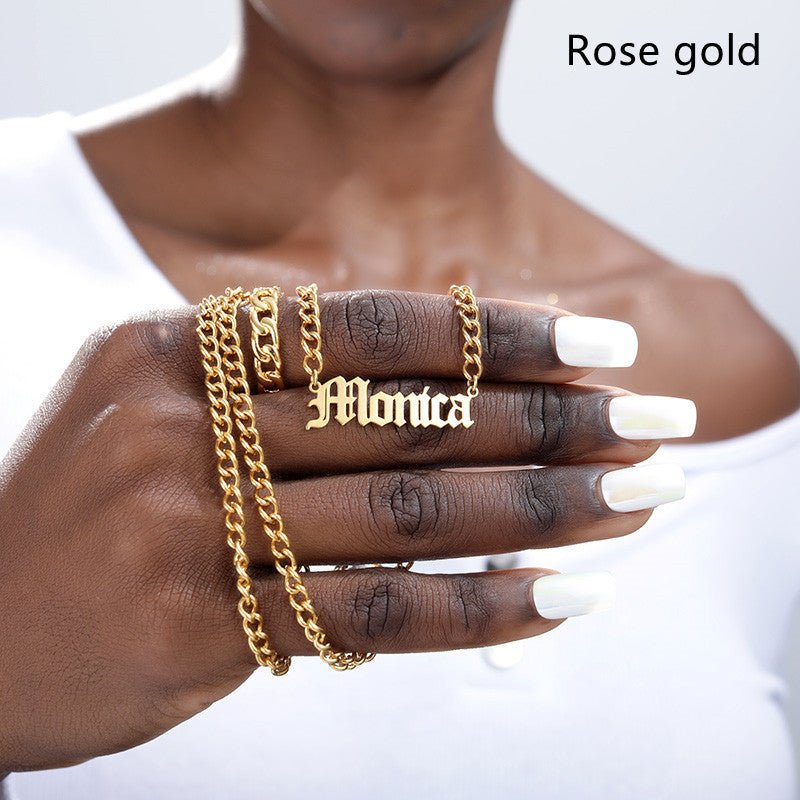 Horsewhip Chain Custom Stainless Steel Old English Name Necklace Ladies Hip Hop Clavicle - Metamorphosis Creations