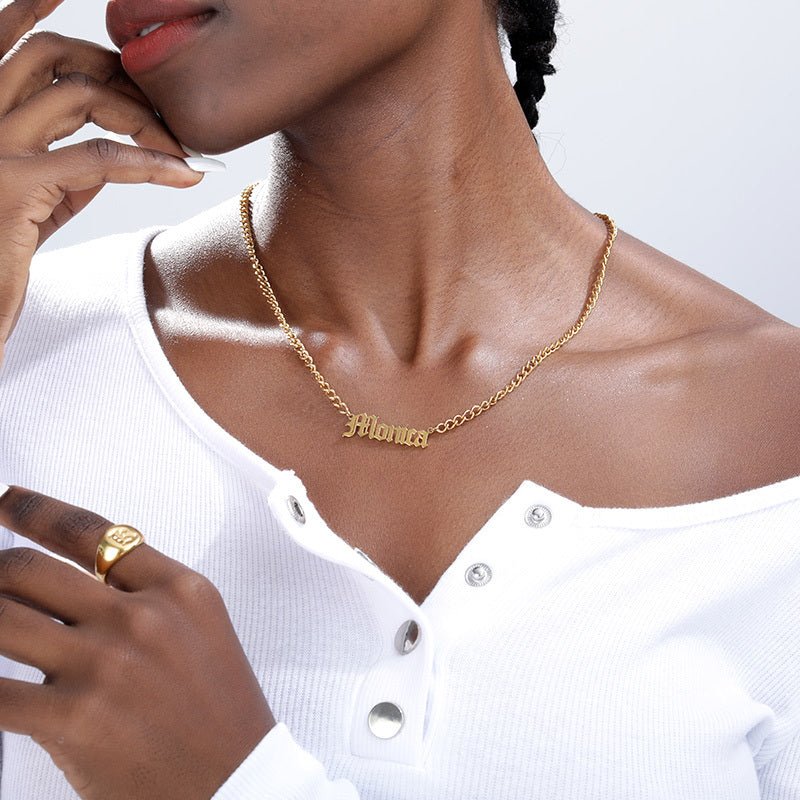 Horsewhip Chain Custom Stainless Steel Old English Name Necklace Ladies Hip Hop Clavicle - Metamorphosis Creations