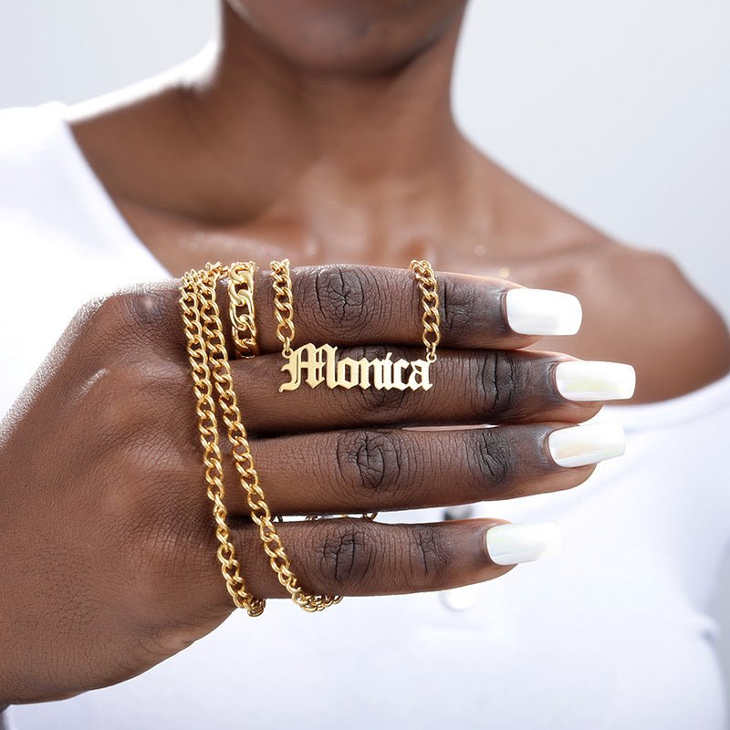 Horsewhip Chain Custom Stainless Steel Old English Name Necklace Ladies Hip Hop Clavicle - Metamorphosis Creations
