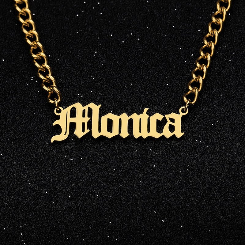 Horsewhip Chain Custom Stainless Steel Old English Name Necklace Ladies Hip Hop Clavicle - Metamorphosis Creations