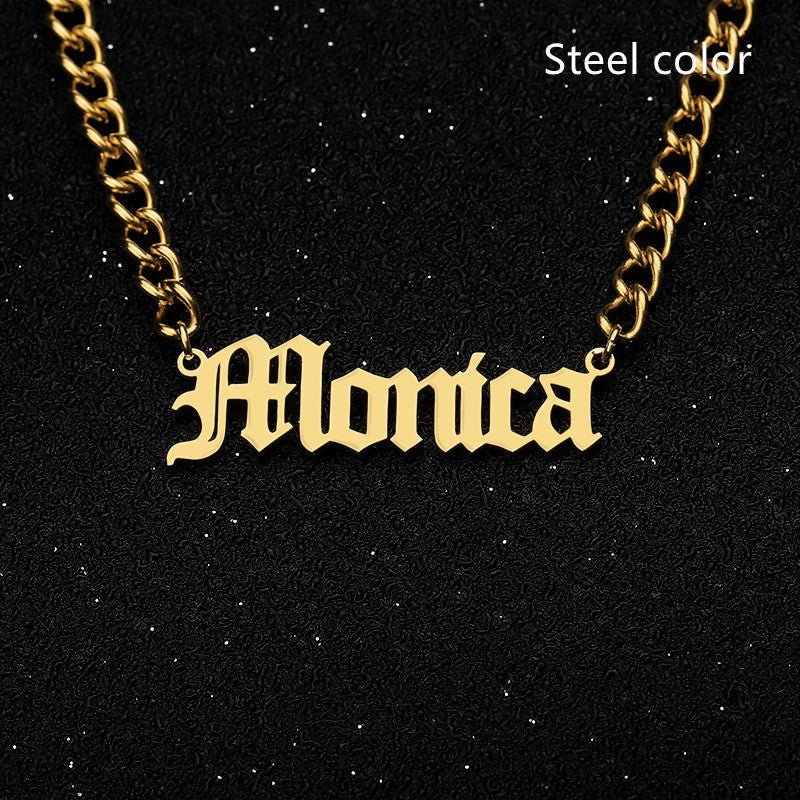 Horsewhip Chain Custom Stainless Steel Old English Name Necklace Ladies Hip Hop Clavicle - Metamorphosis Creations