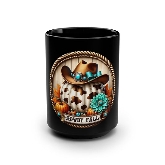 Howdy Fall Pumpkin Mug, Black Coffee Cup for Autumn, Seasonal Decor, Thanksgiving Gift, Rustic Kitchen - Metamorphosis Creations