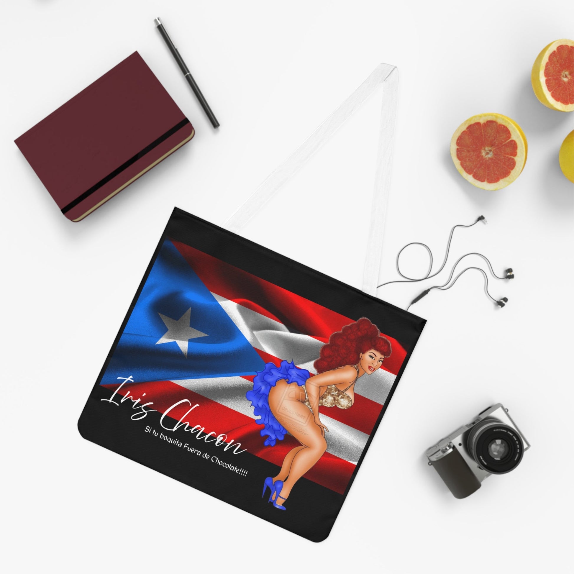 Iris Chacon Boricua Pride Shoulder Tote Bag - Stylish Chic Design for Everyday Use, Beach, Gym, and Festivals, Unique Gift Idea - Metamorphosis Creations