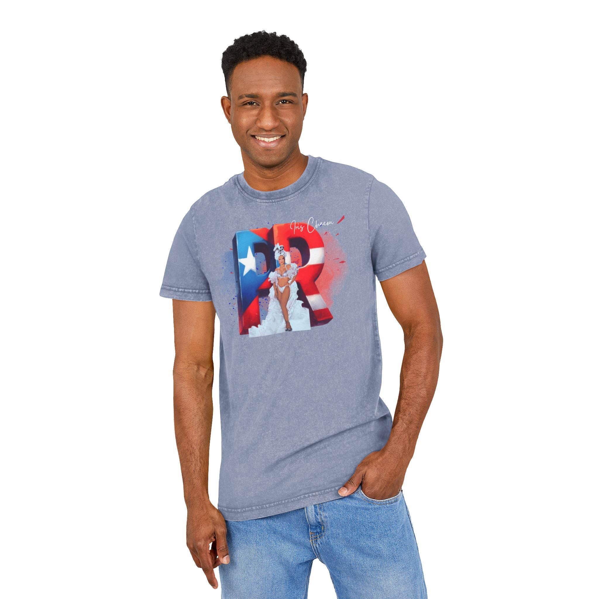 Iris Chacon Orgullo Boricua Acid Washed Round Neck Tee - Vibrant Graphic Tee, Unisex Casual Shirt, Stylish Summer Top, Great Gift for Fashion Lovers, Perfect for [...] - Metamorphosis Creations