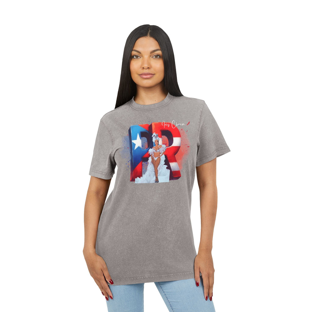 Iris Chacon Orgullo Boricua Acid Washed Round Neck Tee - Vibrant Graphic Tee, Unisex Casual Shirt, Stylish Summer Top, Great Gift for Fashion Lovers, Perfect for [...] - Metamorphosis Creations