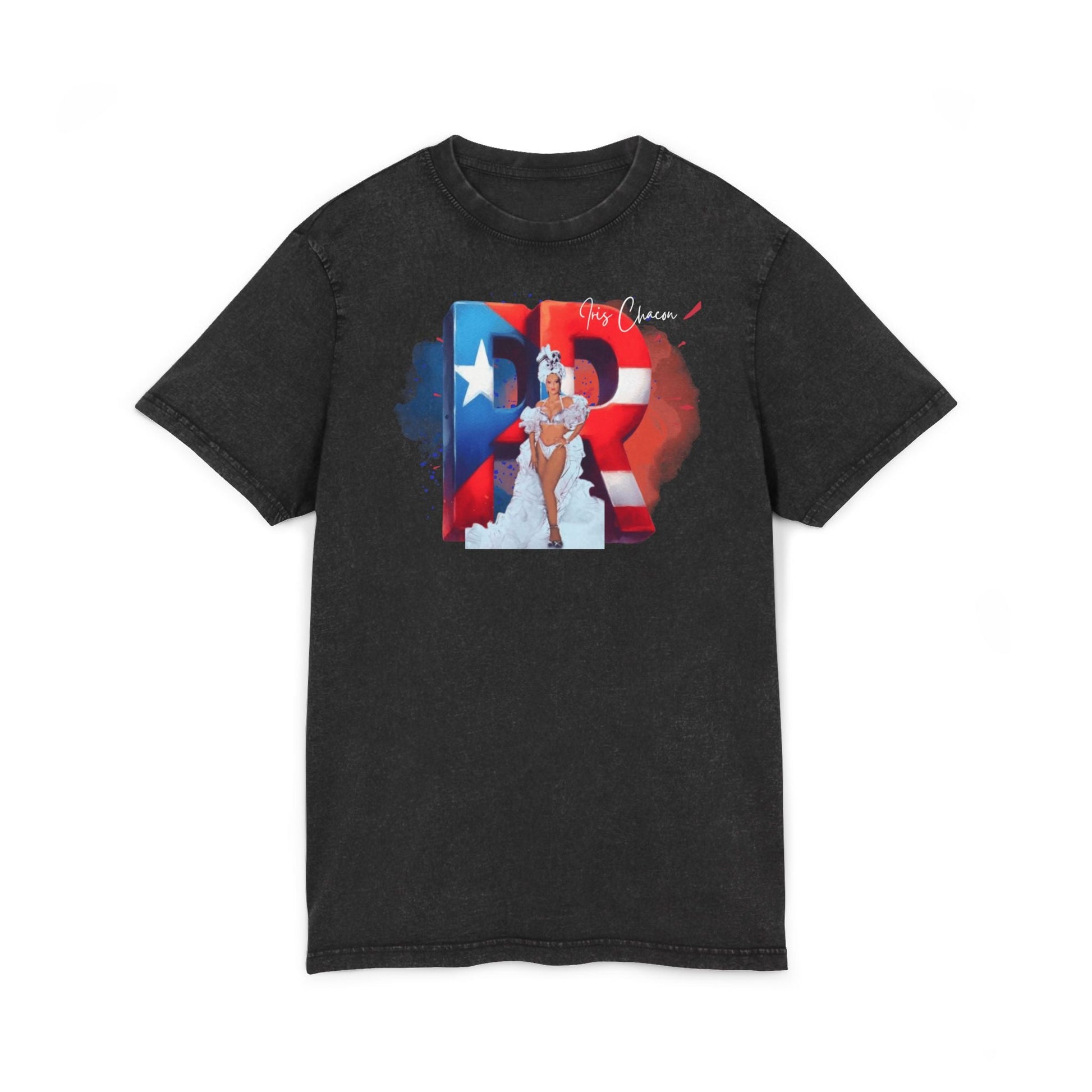 Iris Chacon Orgullo Boricua Acid Washed Round Neck Tee - Vibrant Graphic Tee, Unisex Casual Shirt, Stylish Summer Top, Great Gift for Fashion Lovers, Perfect for [...] - Metamorphosis Creations