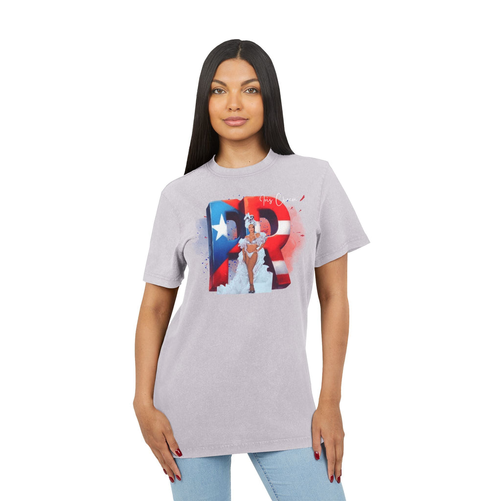 Iris Chacon Orgullo Boricua Acid Washed Round Neck Tee - Vibrant Graphic Tee, Unisex Casual Shirt, Stylish Summer Top, Great Gift for Fashion Lovers, Perfect for [...] - Metamorphosis Creations