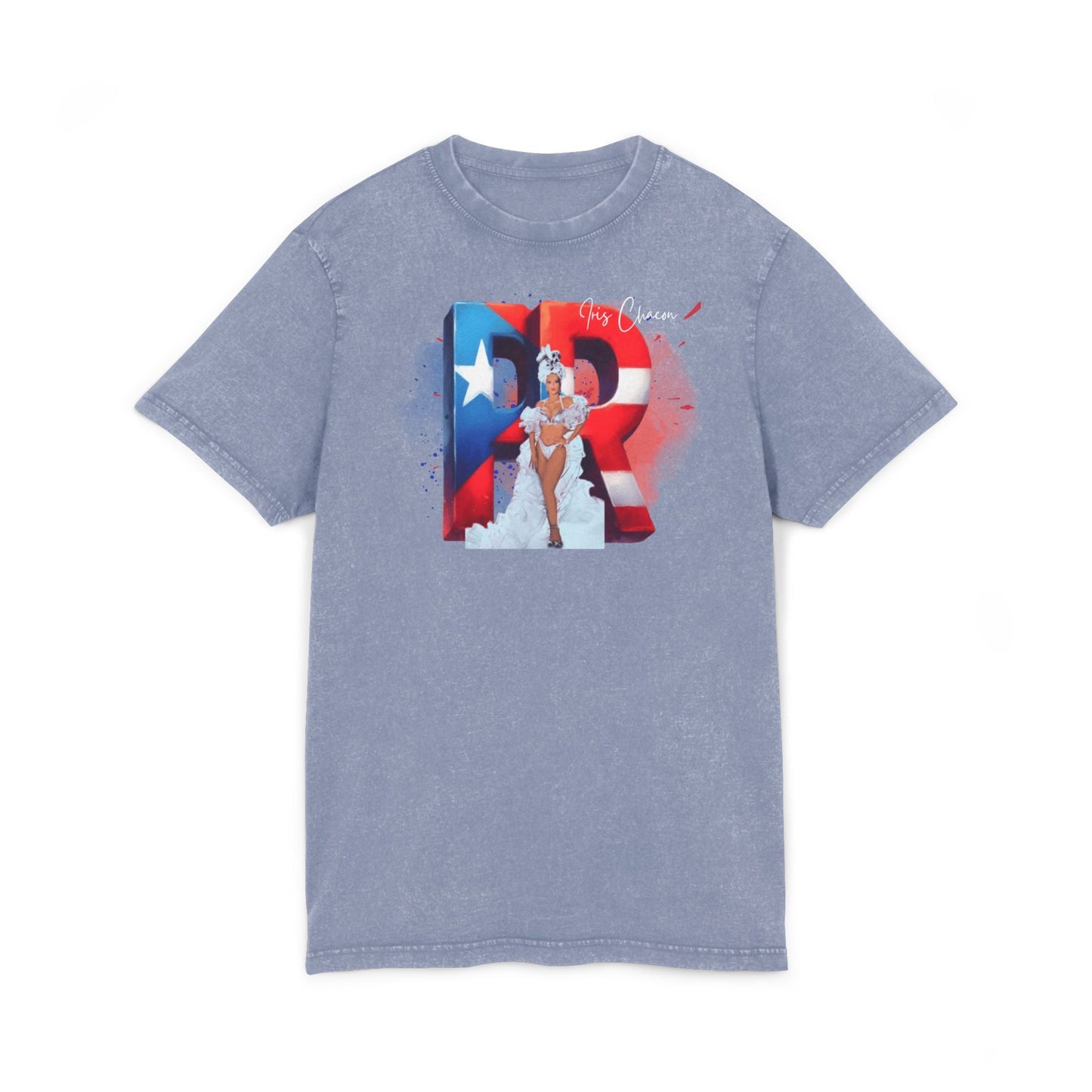Iris Chacon Orgullo Boricua Acid Washed Round Neck Tee - Vibrant Graphic Tee, Unisex Casual Shirt, Stylish Summer Top, Great Gift for Fashion Lovers, Perfect for [...] - Metamorphosis Creations