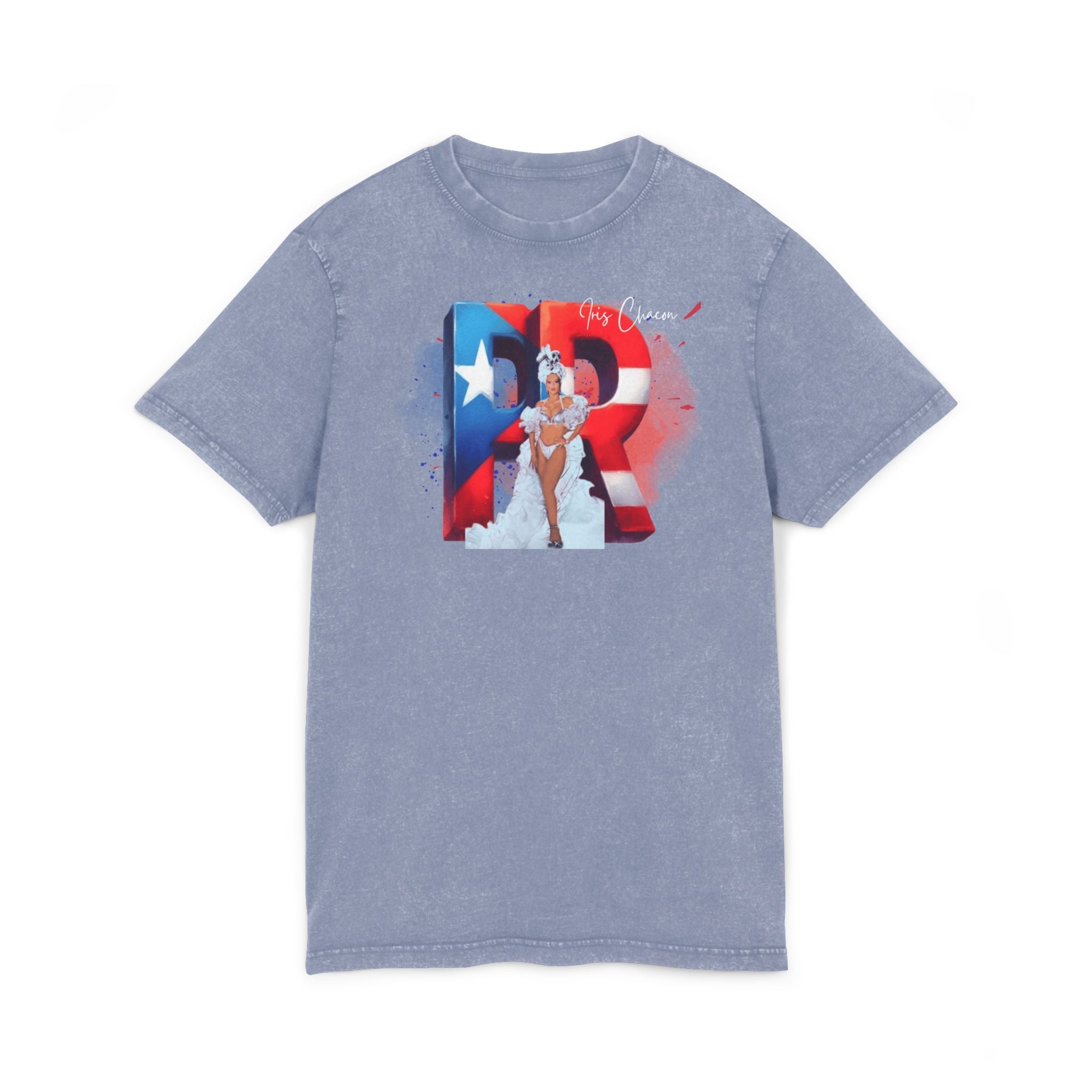 Iris Chacon Orgullo Boricua Acid Washed Round Neck Tee - Vibrant Graphic Tee, Unisex Casual Shirt, Stylish Summer Top, Great Gift for Fashion Lovers, Perfect for [...] - Metamorphosis Creations