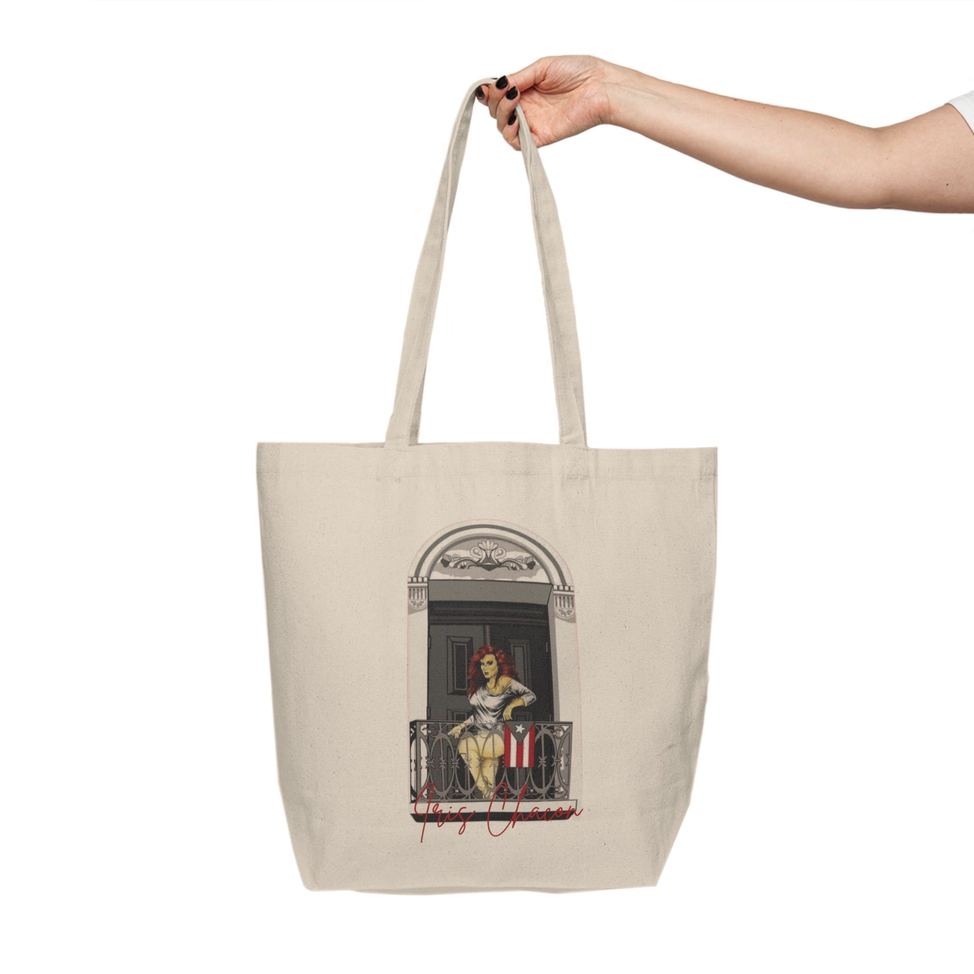 Iris Chacon Orgullo Boricua Elegant Canvas Shopping Tote with Balcony Artwork, Eco - Friendly Tote Bag for Everyday Use, - Metamorphosis Creations