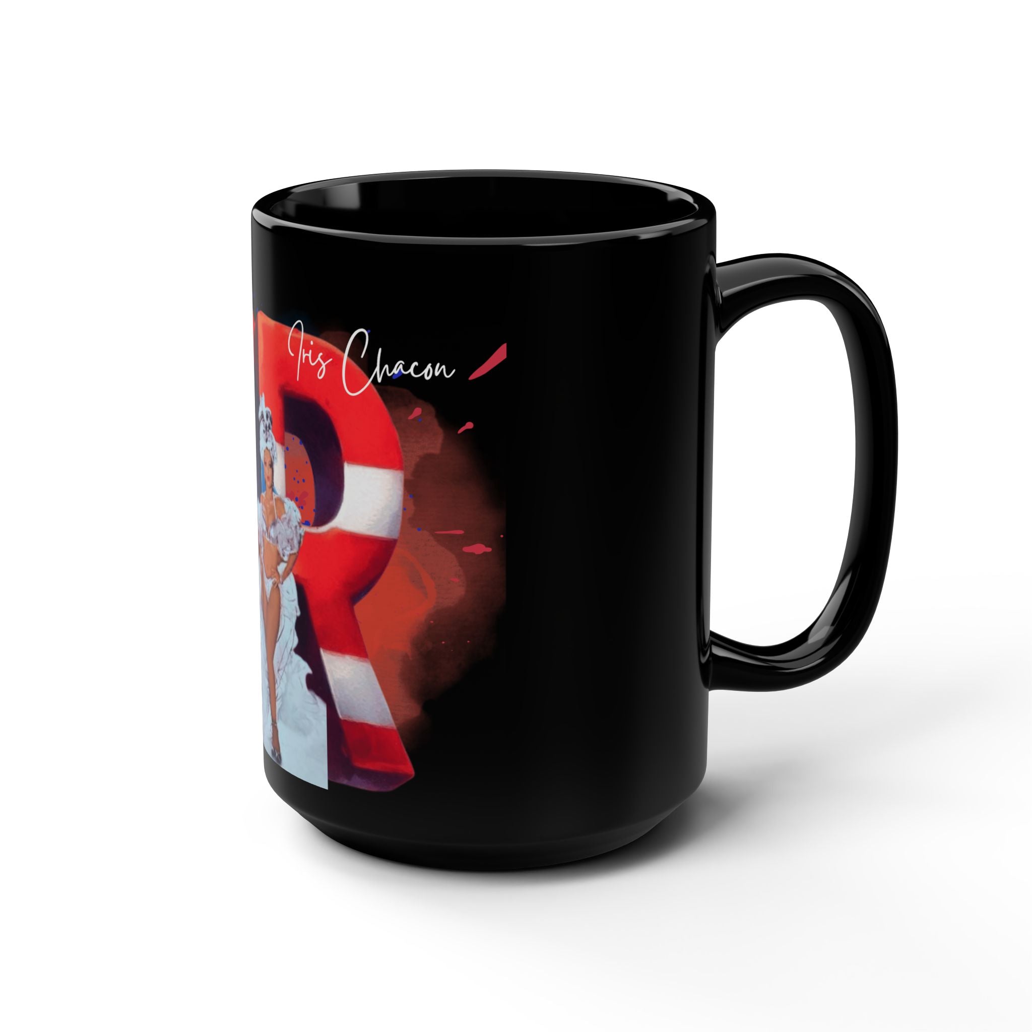 Iris Chacon Puerto Rican Pride Mug, 15oz Black Coffee Cup, Perfect Gift for Birthdays, Holidays, and Celebrations - Metamorphosis Creations
