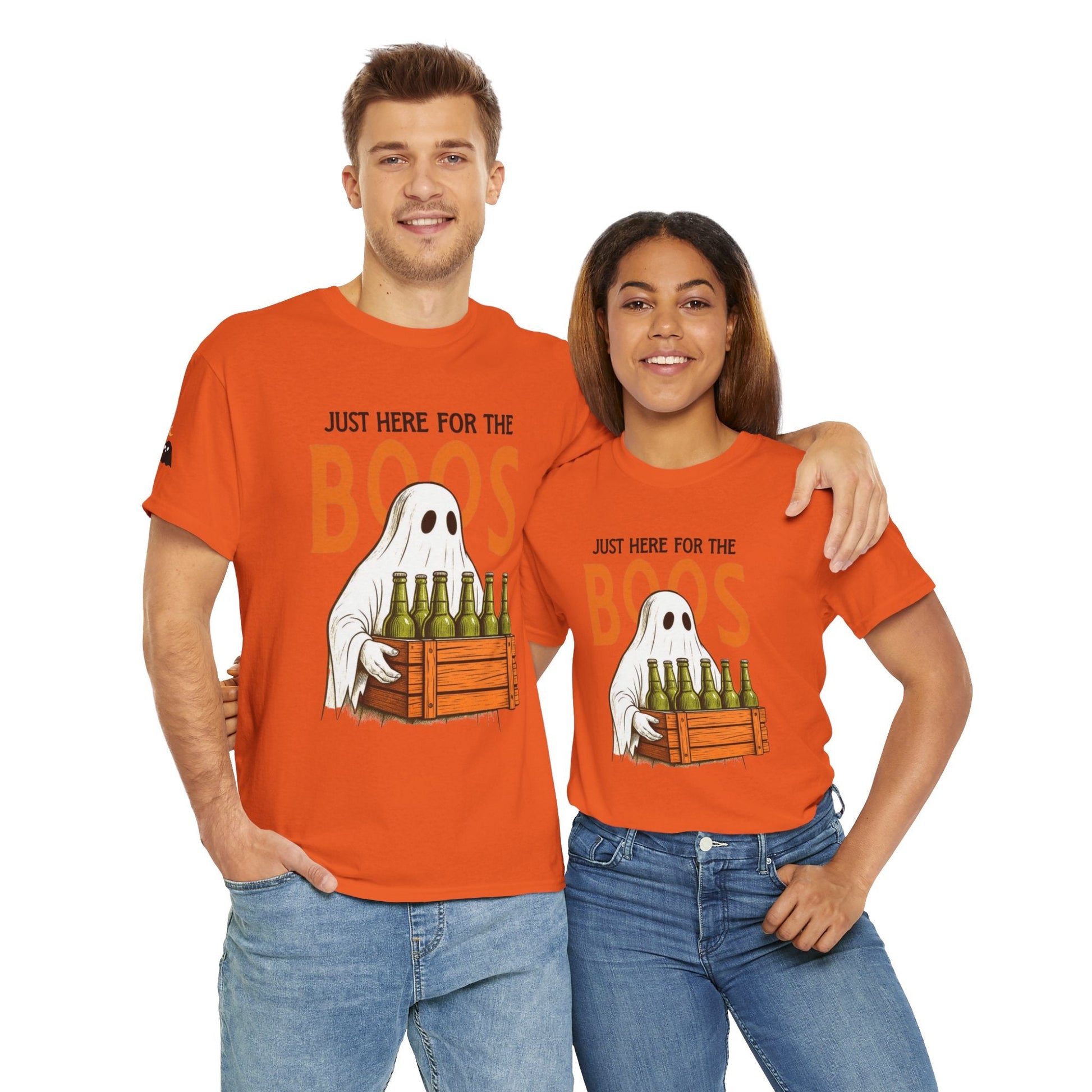 Just Here for the Boos Halloween Tee, Funny Ghost Shirt, Unisex Cotton T-Shirt, Spooky Party Apparel, Halloween Costume Top - Metamorphosis Creations