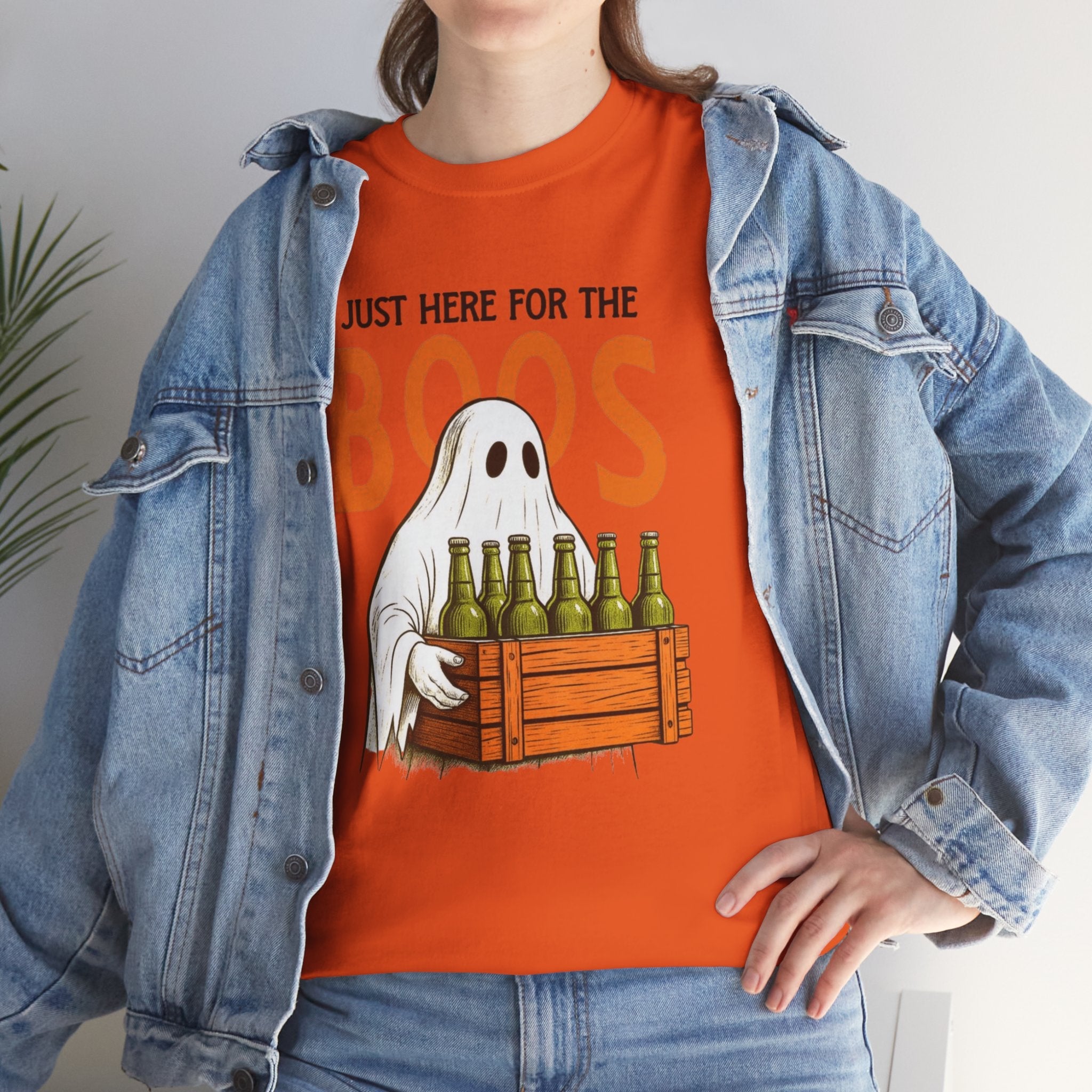 Just Here for the Boos Halloween Tee, Funny Ghost Shirt, Unisex Cotton T-Shirt, Spooky Party Apparel, Halloween Costume Top - Metamorphosis Creations