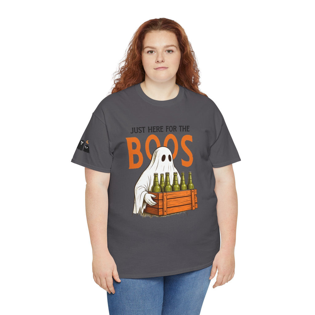 Just Here for the Boos Halloween Tee, Funny Ghost Shirt, Unisex Cotton T-Shirt, Spooky Party Apparel, Halloween Costume Top - Metamorphosis Creations