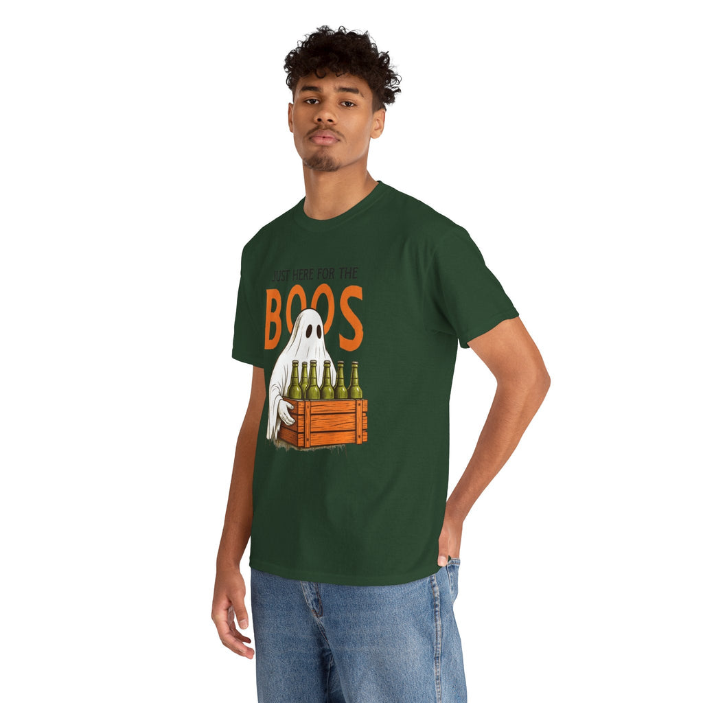 Just Here for the Boos Halloween Tee, Funny Ghost Shirt, Unisex Cotton T-Shirt, Spooky Party Apparel, Halloween Costume Top - Metamorphosis Creations
