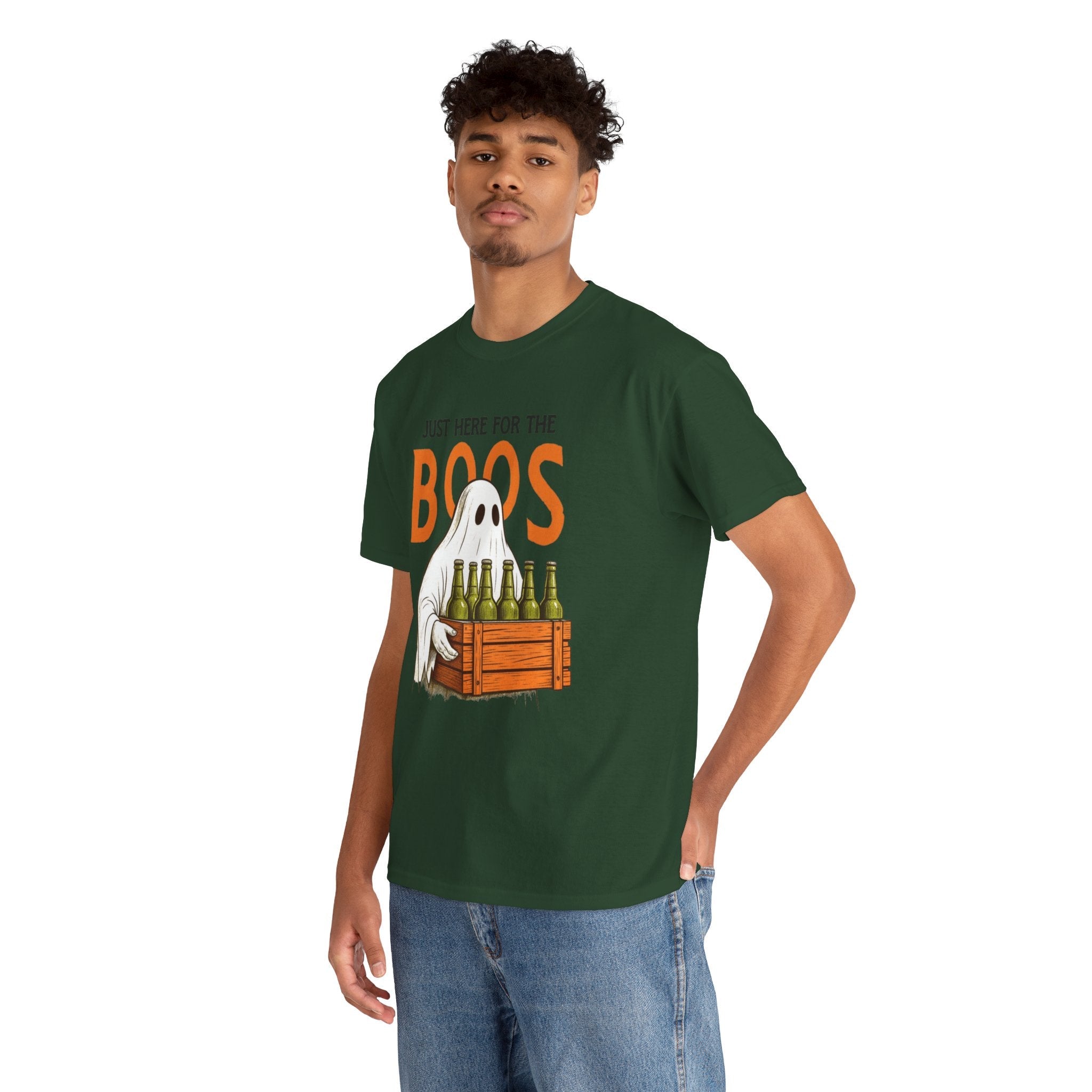 Just Here for the Boos Halloween Tee, Funny Ghost Shirt, Unisex Cotton T-Shirt, Spooky Party Apparel, Halloween Costume Top - Metamorphosis Creations