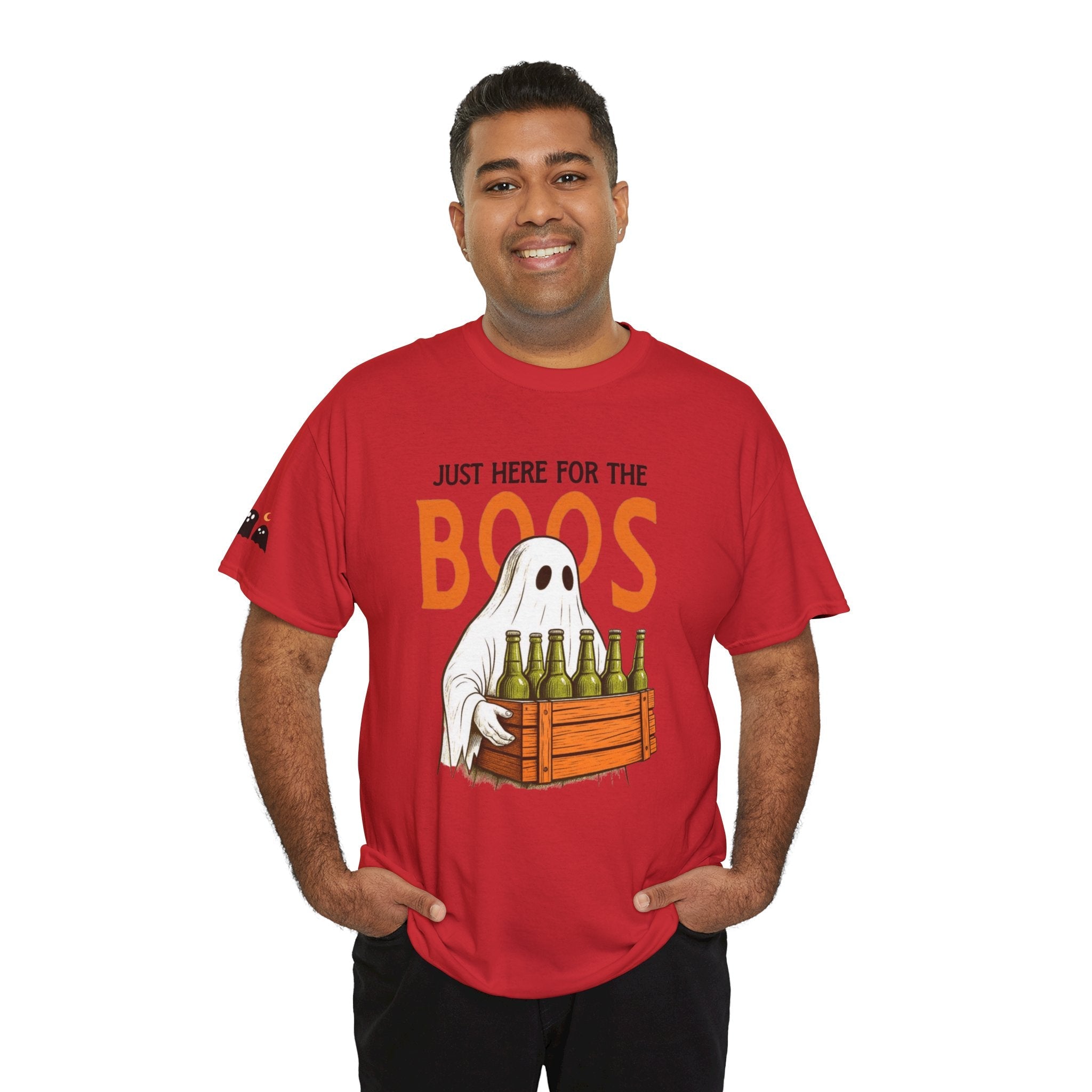 Just Here for the Boos Halloween Tee, Funny Ghost Shirt, Unisex Cotton T-Shirt, Spooky Party Apparel, Halloween Costume Top - Metamorphosis Creations